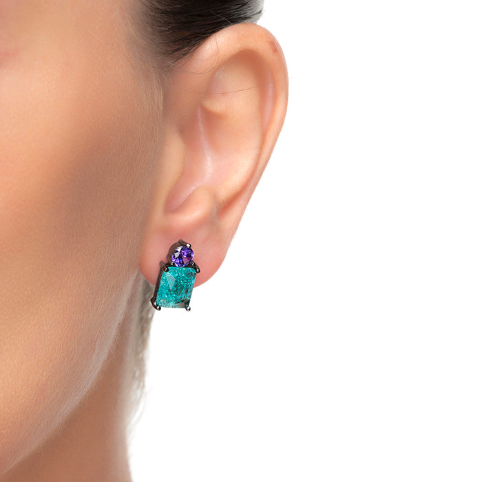 Orecchini in Argento Sterling 925 con Quarzo Iidrotermale Verde Chiaro finiti in rutenio nero - Wilu