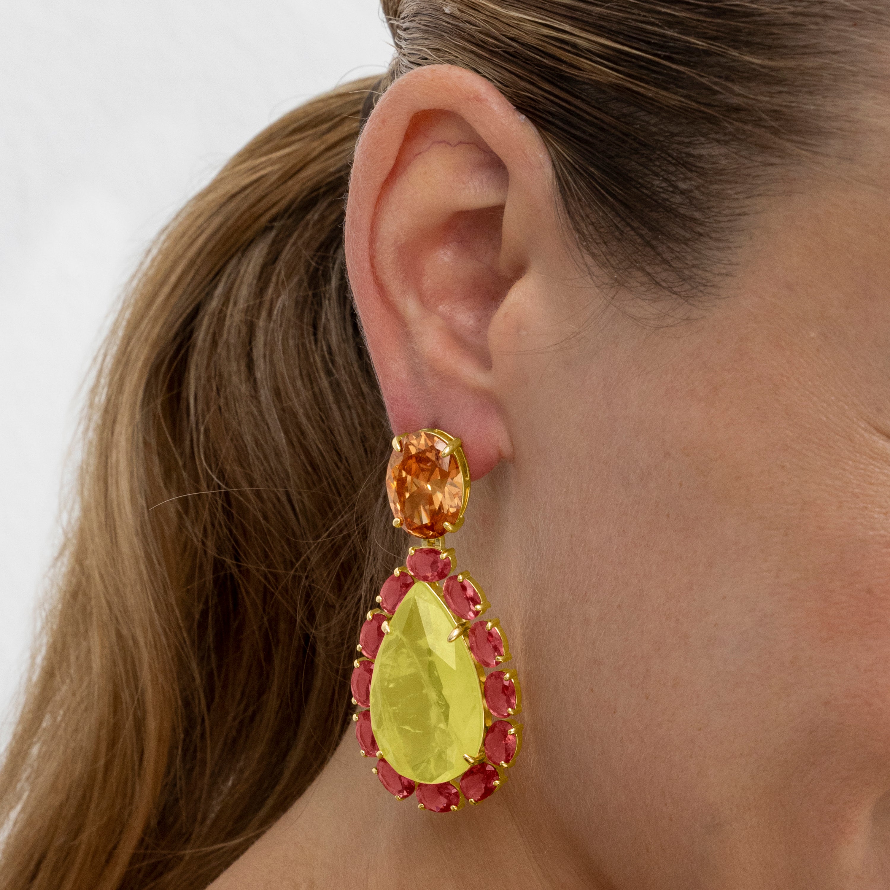 Brincos de Prata de Lei 925 e Quartzo Hidrotermal Multicolor com acabamento em ouro 18k - Thorka
