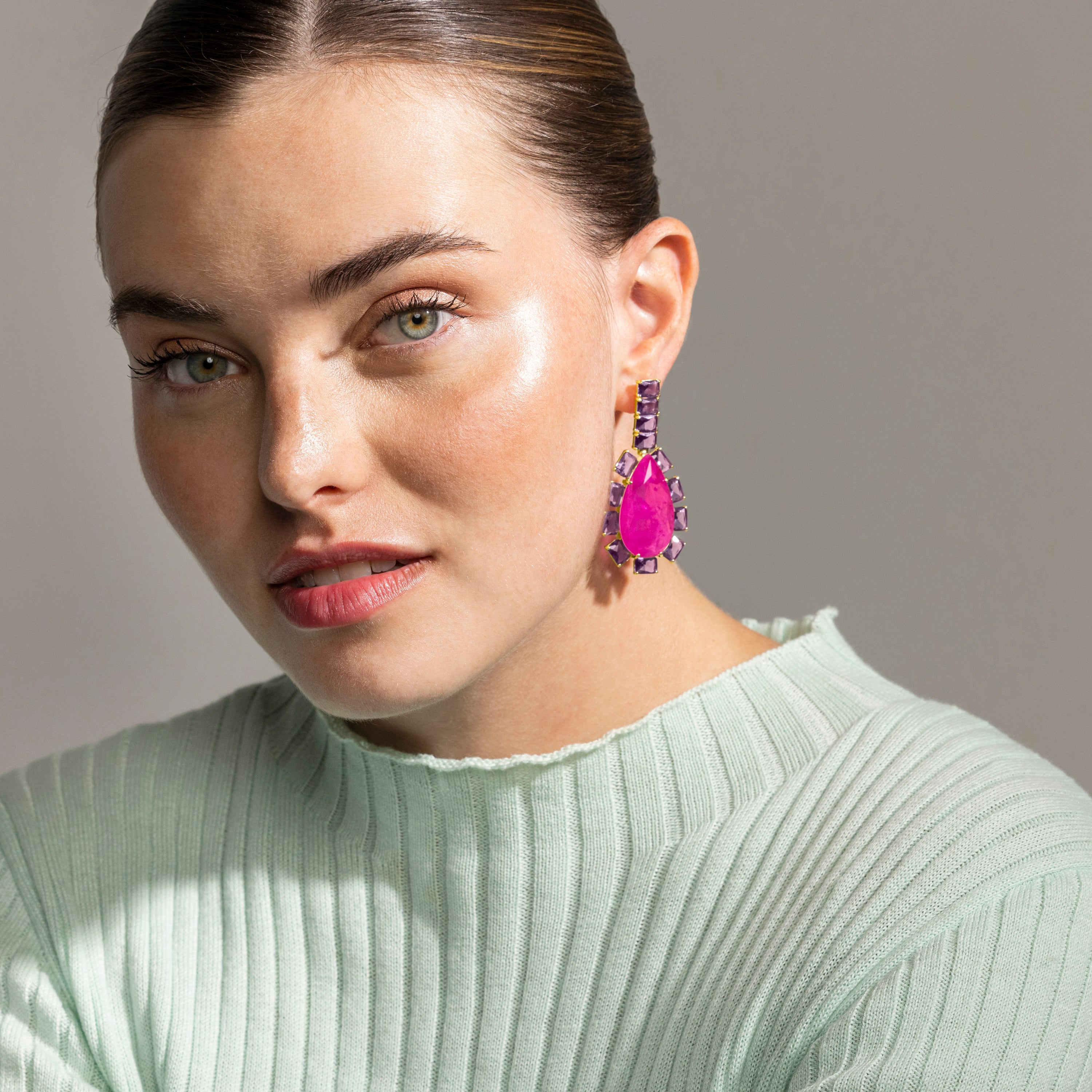 Boucles d'oreilles en argent sterling 925 et quartz hydrothermal multicolore finition or 18k - Soreus