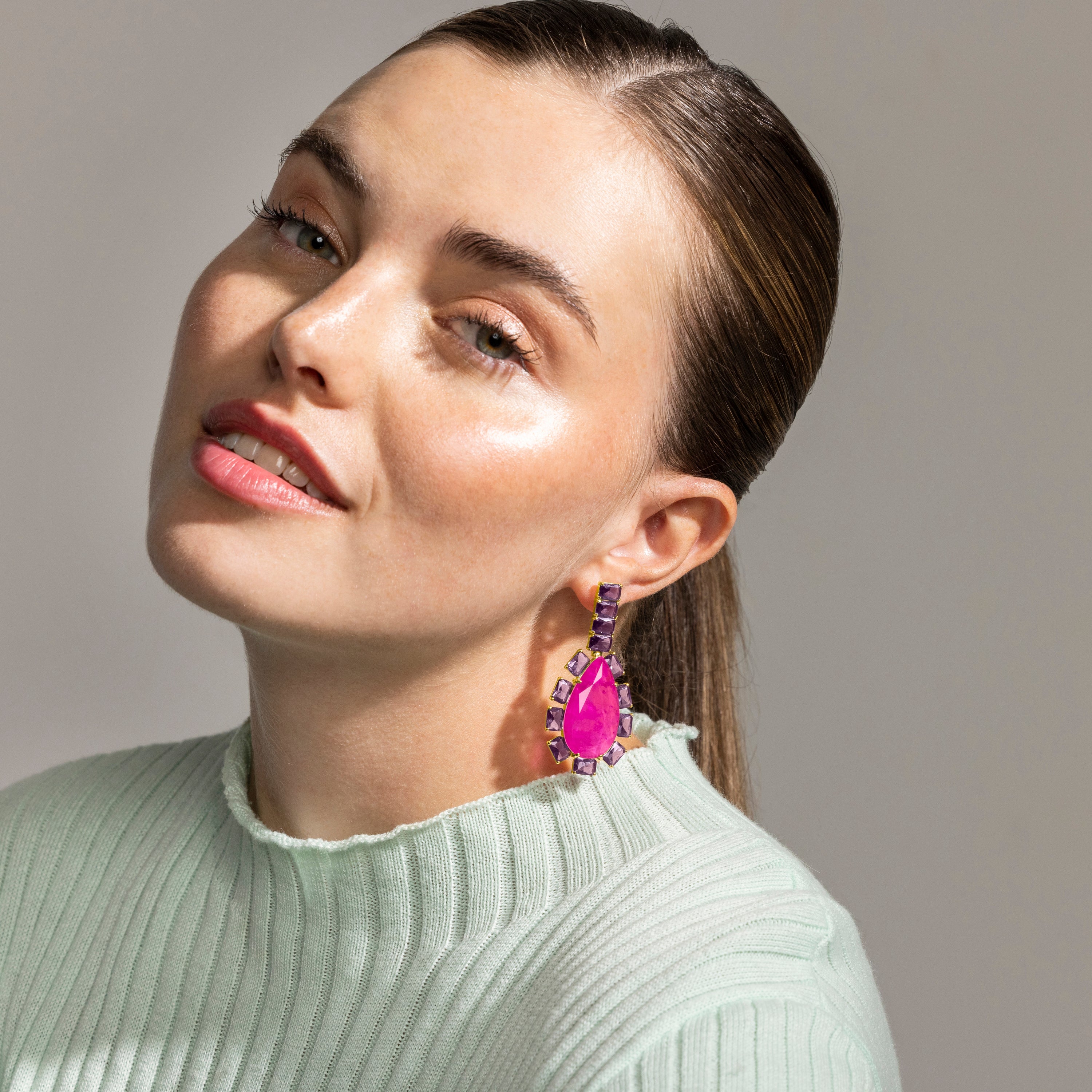 Boucles d'oreilles en argent sterling 925 et quartz hydrothermal multicolore finition or 18k - Soreus
