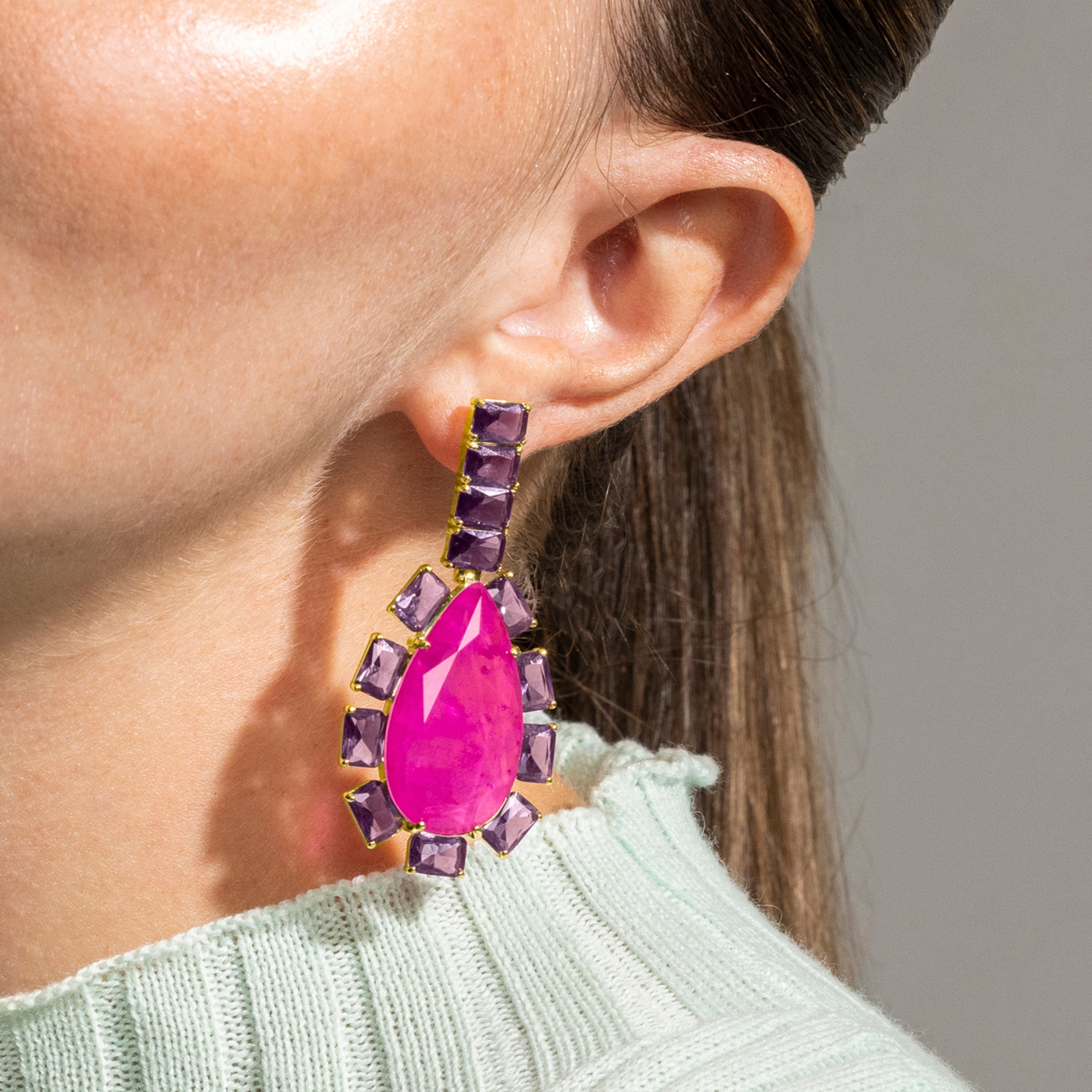 Boucles d'oreilles en argent sterling 925 et quartz hydrothermal multicolore finition or 18k - Soreus