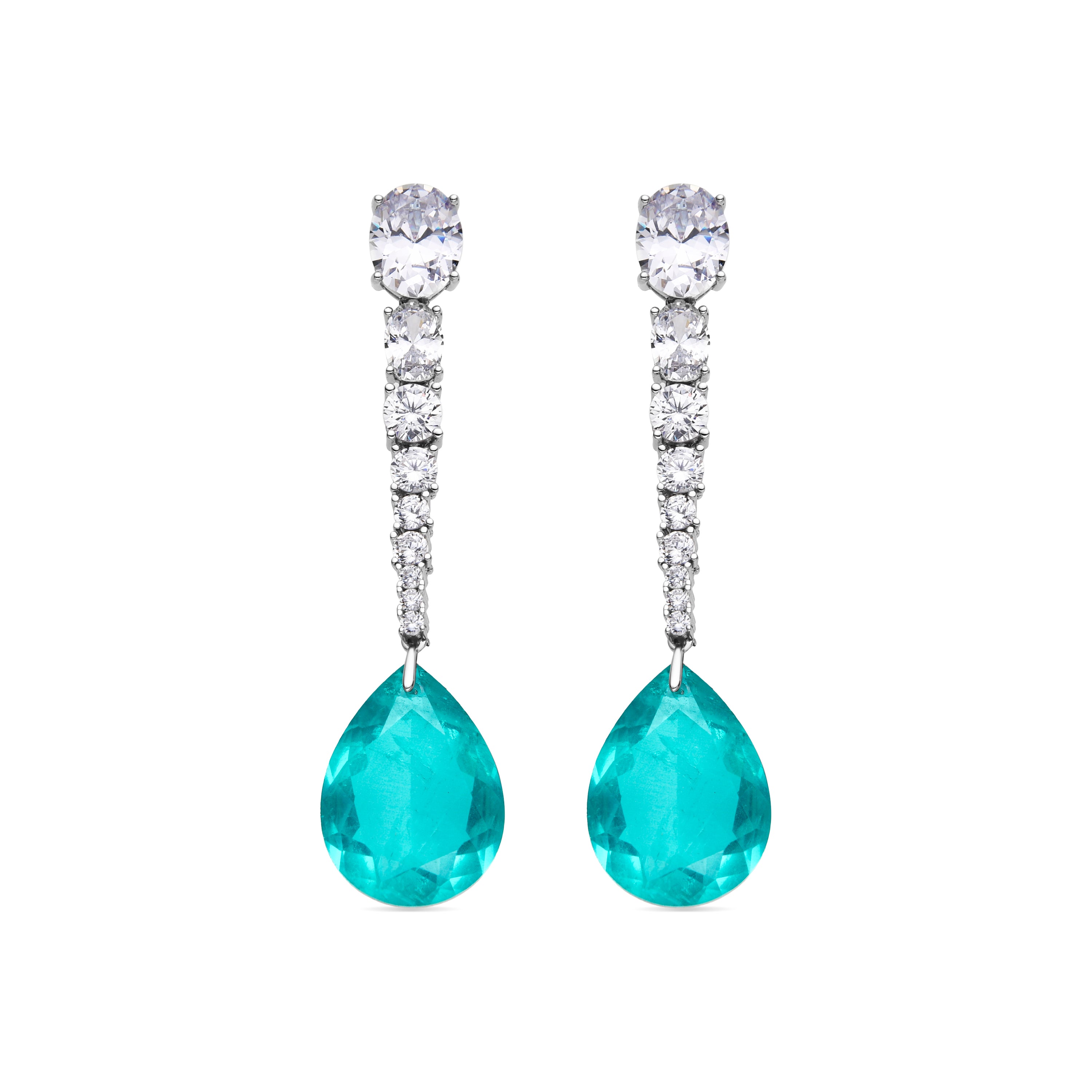 Pendientes de Plata de Ley 925 y Cuarzo Hidrotermal Verde Claro acabado en rodio - Kim