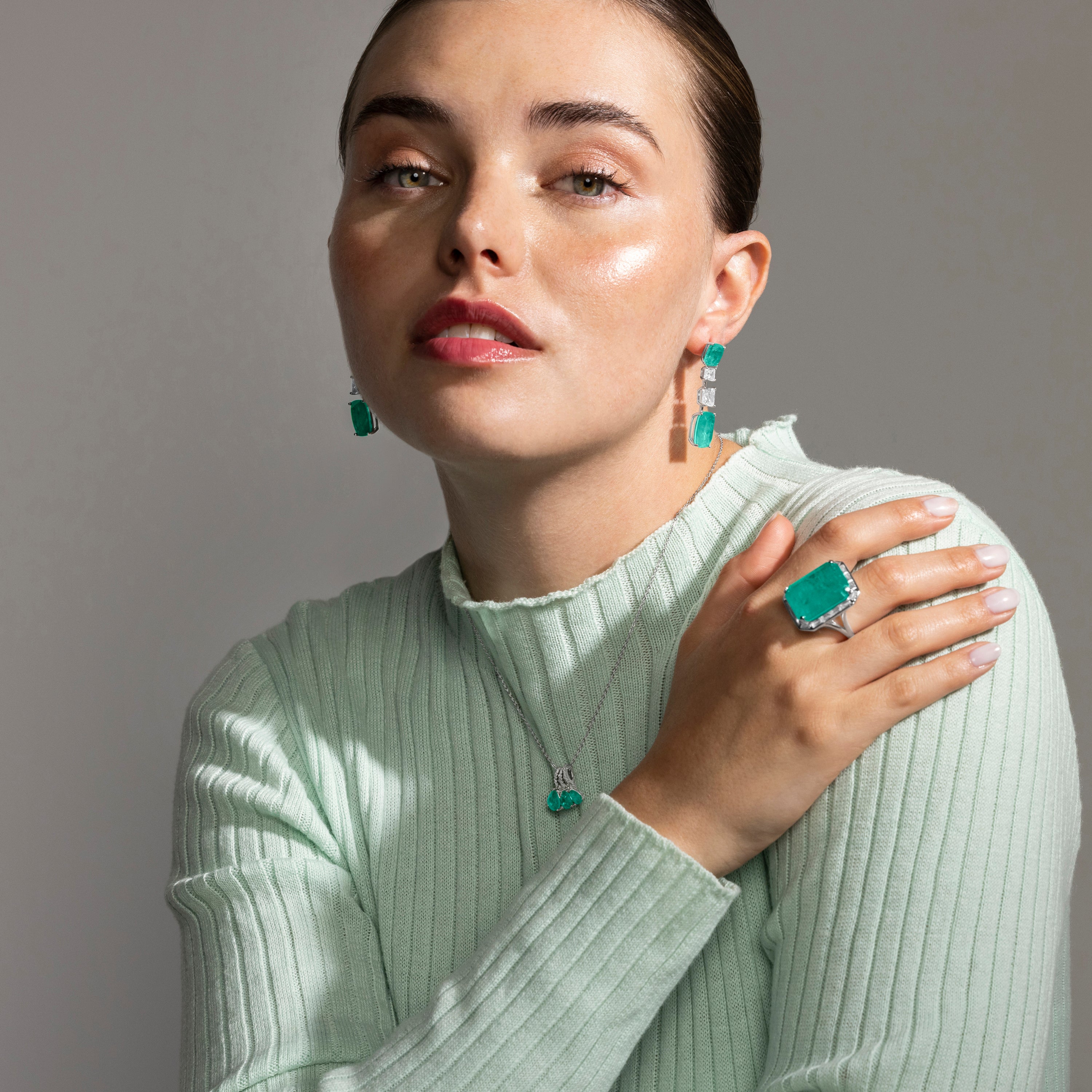 925 Sterling Silver Earrings with Light Green Hydrothermal Quartz finished in rhodium - Basimil