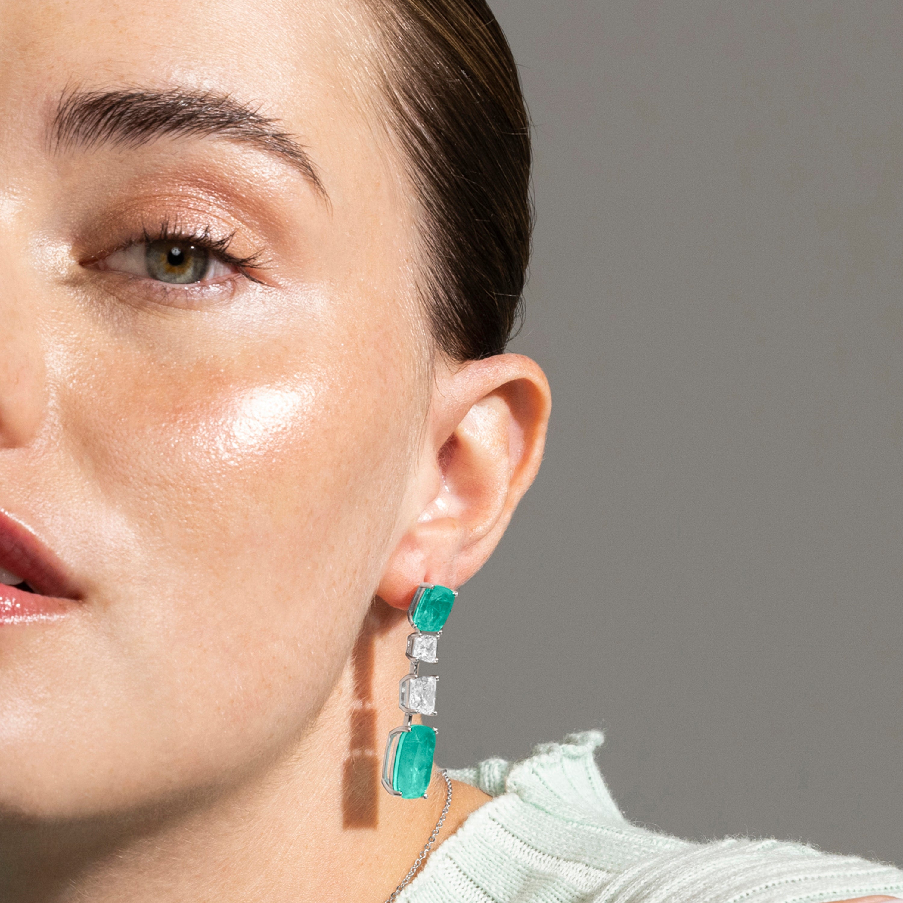925 Sterling Silver Earrings with Light Green Hydrothermal Quartz finished in rhodium - Basimil