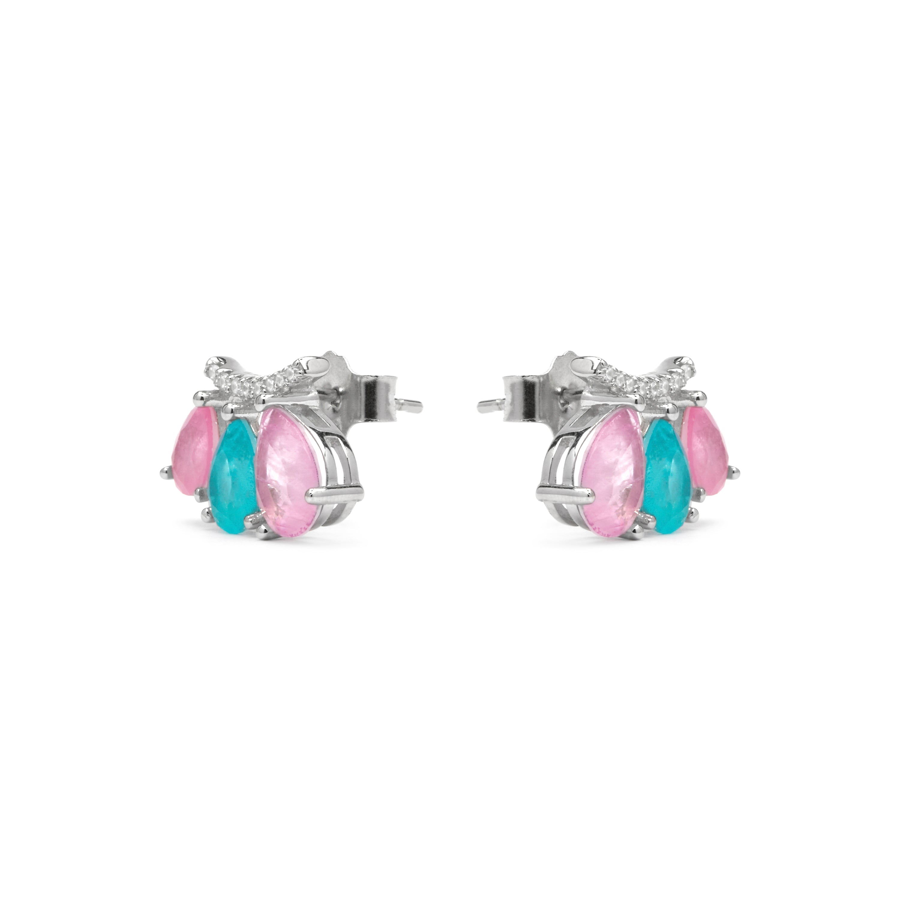 925 Sterling Silver Earrings with Multicolor Hydrothermal Quartz rhodium finish - Kaiau