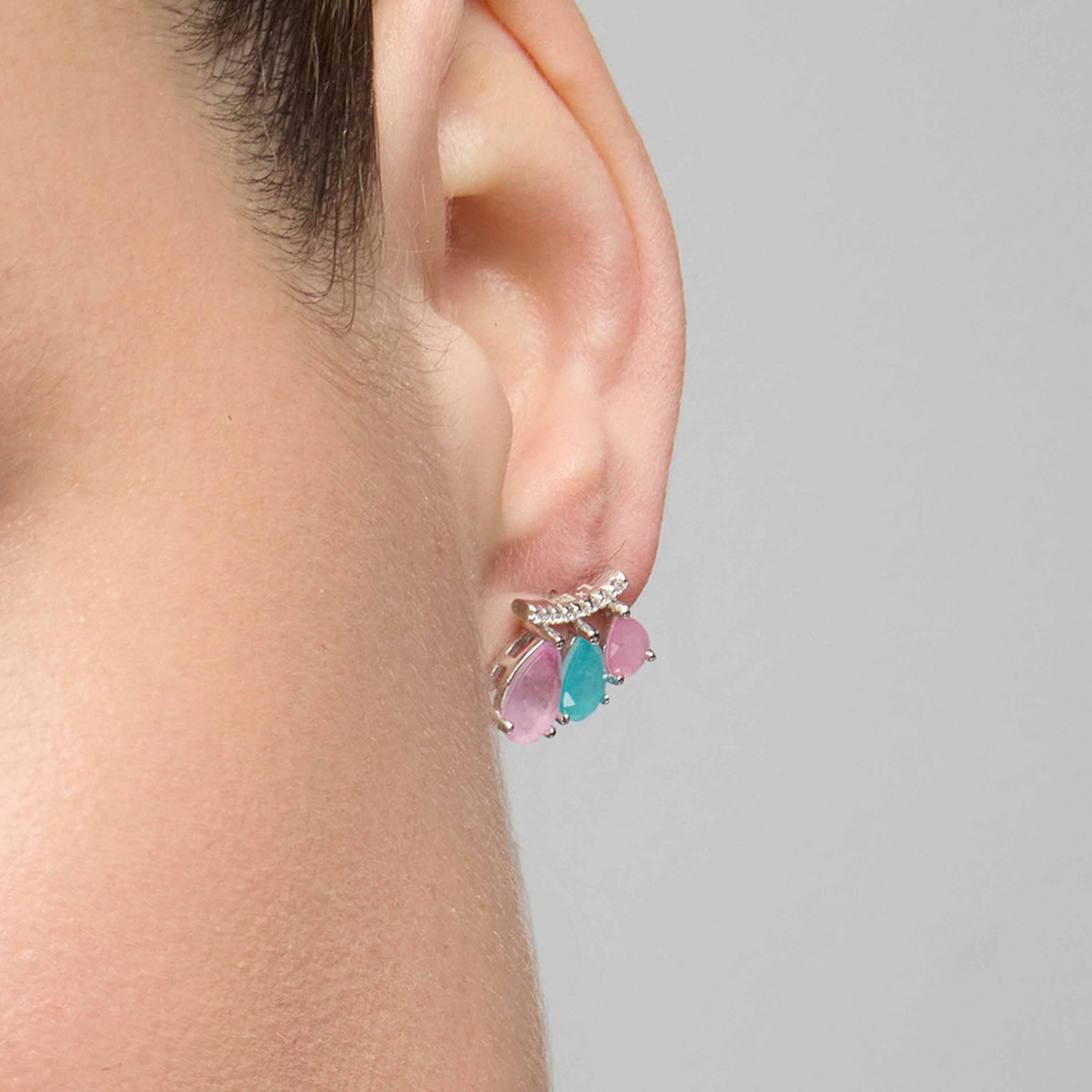 925 Sterling Silver Earrings with Multicolor Hydrothermal Quartz rhodium finish - Kaiau