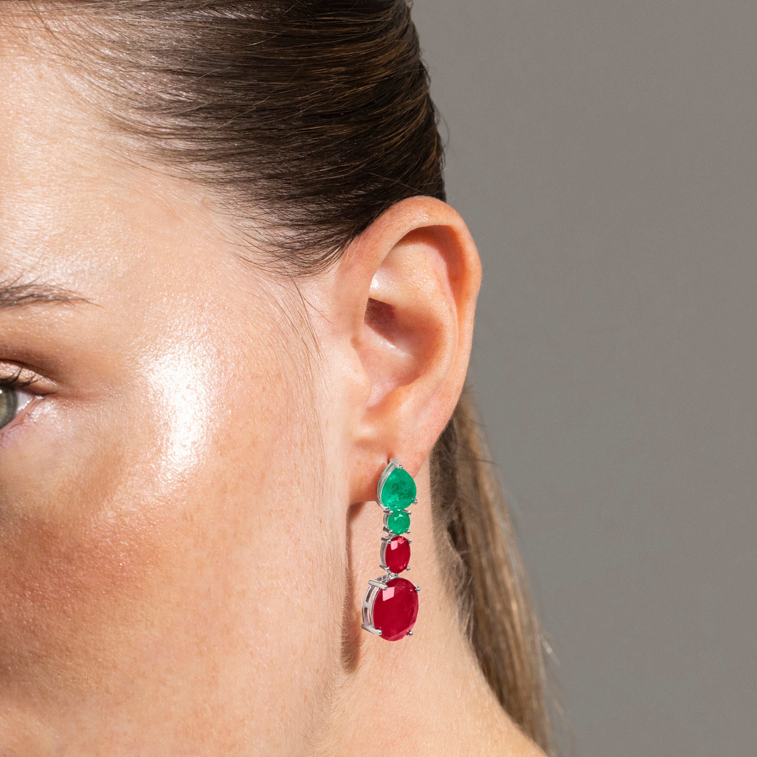 Boucles d'oreilles en argent sterling 925 et quartz hydrothermal cerise finition rhodiée - Shavas