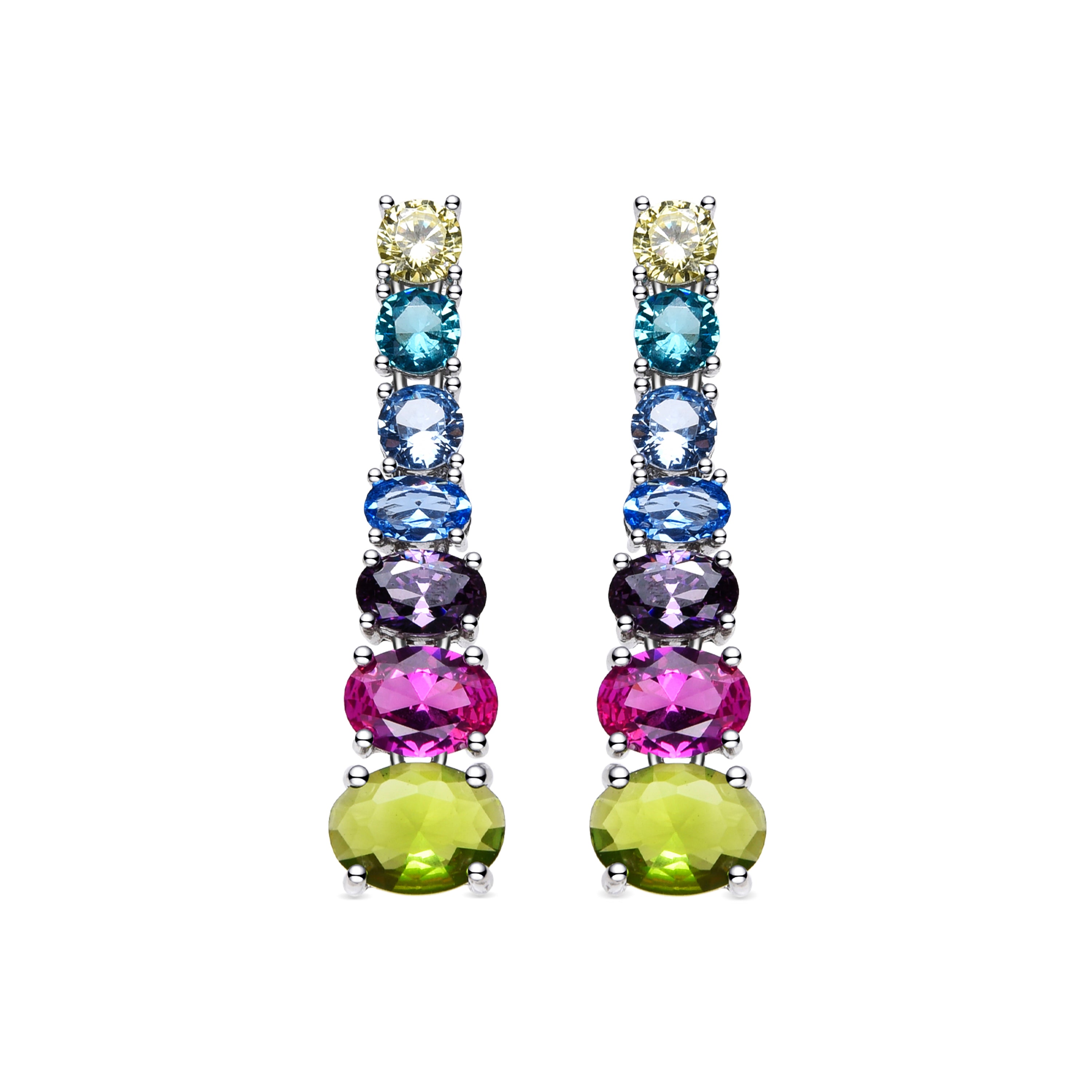 925 Sterling Silver and Multicolor Zirconia Earrings with Rhodium Finish - Zelpo