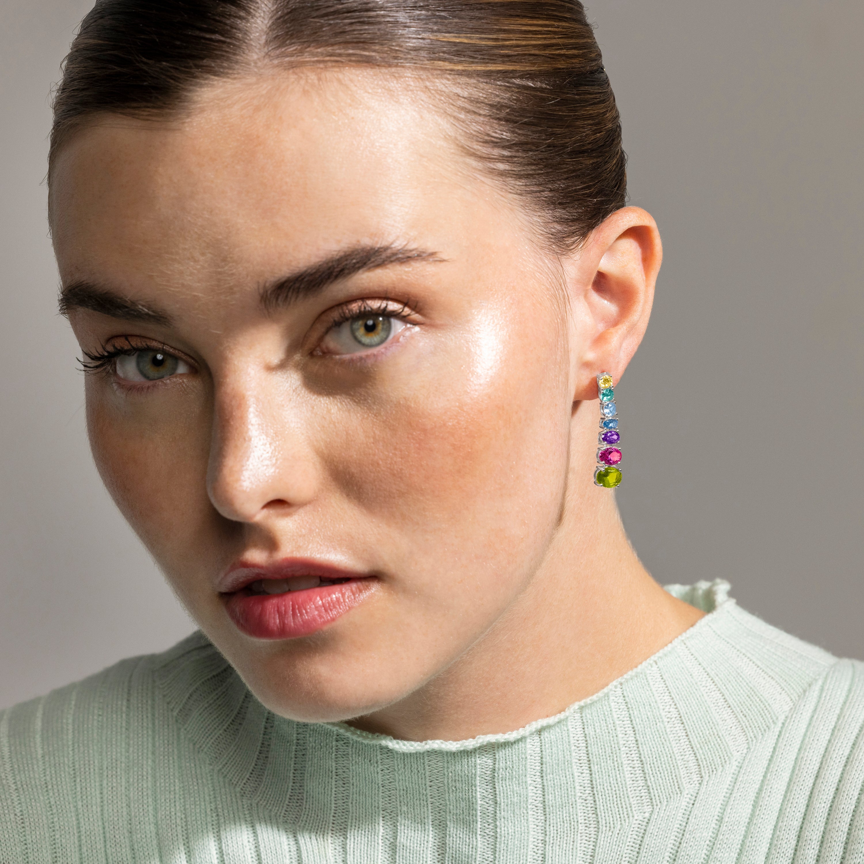 925 Sterling Silver Earrings with Multicolor Cubic Zirconia finished in Rhodium - Zelpo