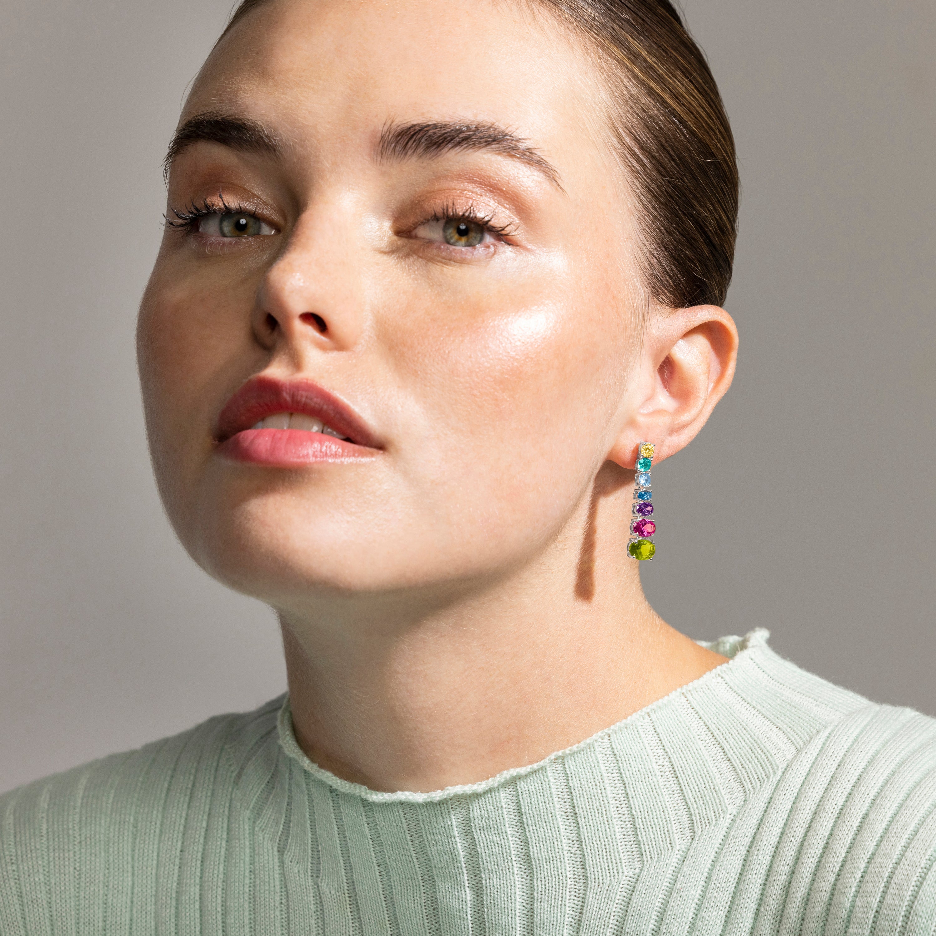 925 Sterling Silver Earrings with Multicolor Cubic Zirconia finished in Rhodium - Zelpo
