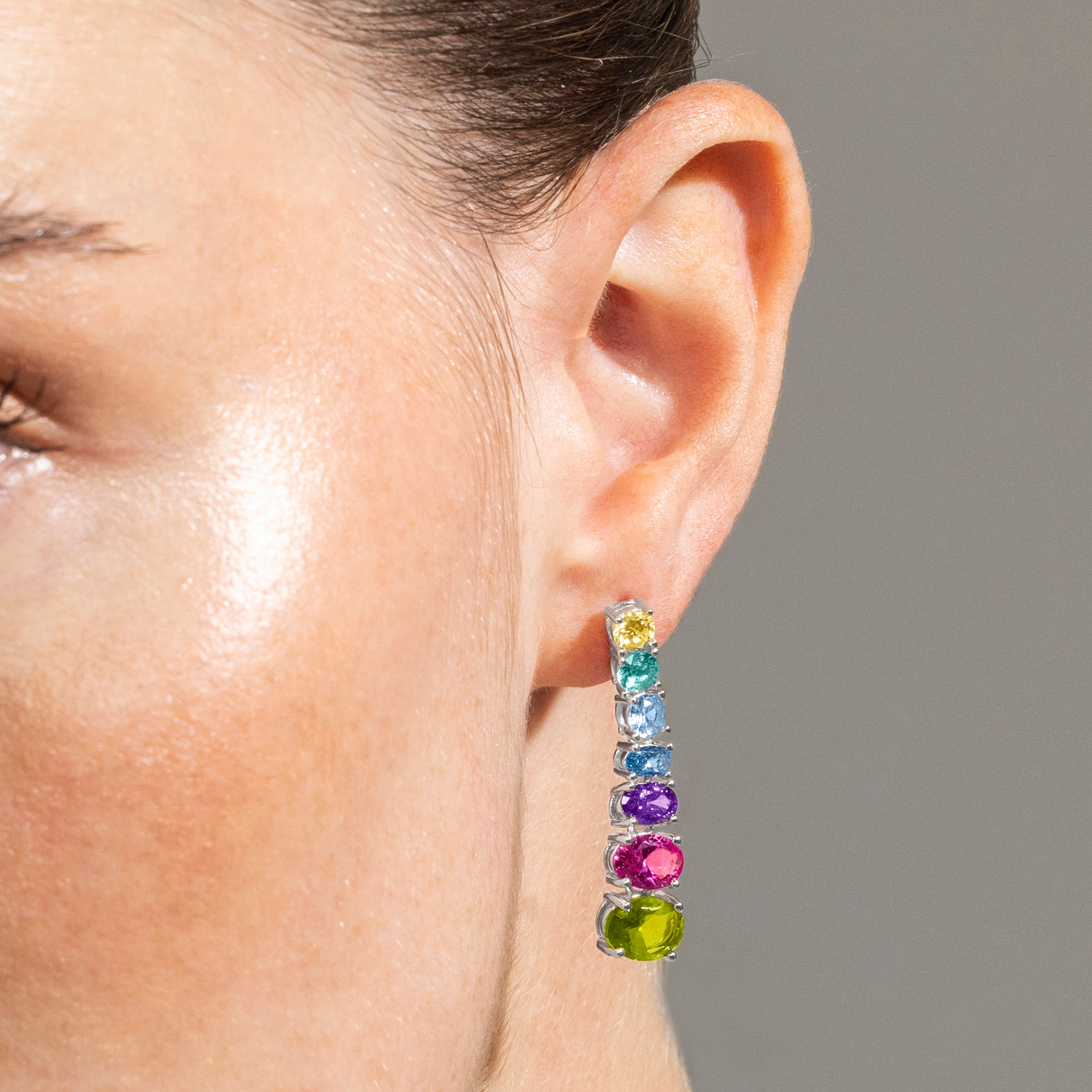 925 Sterling Silver Earrings with Multicolor Cubic Zirconia finished in Rhodium - Zelpo