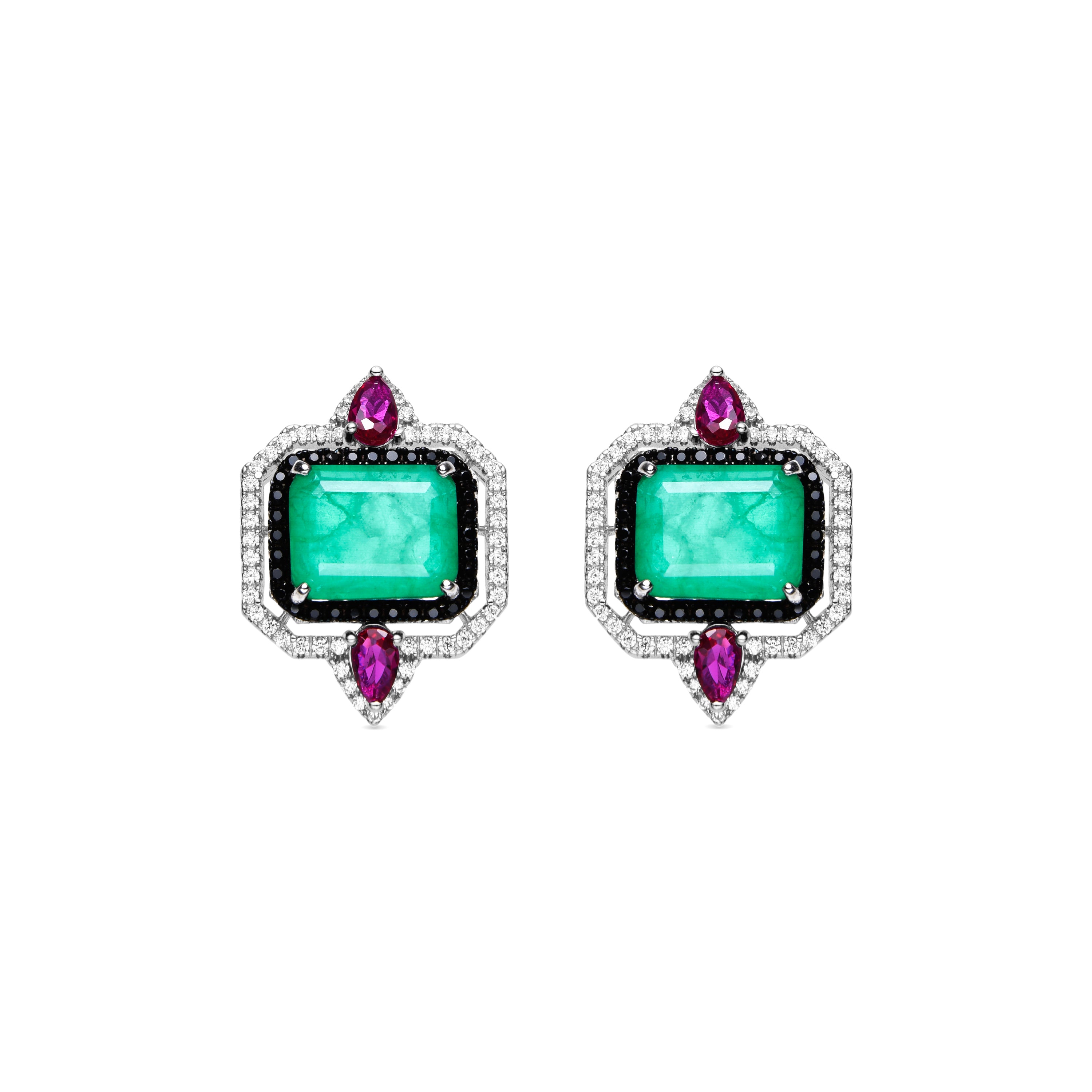 925 Sterling Silver Earrings with Green Hydrothermal Quartz finished in rhodium - Malizu