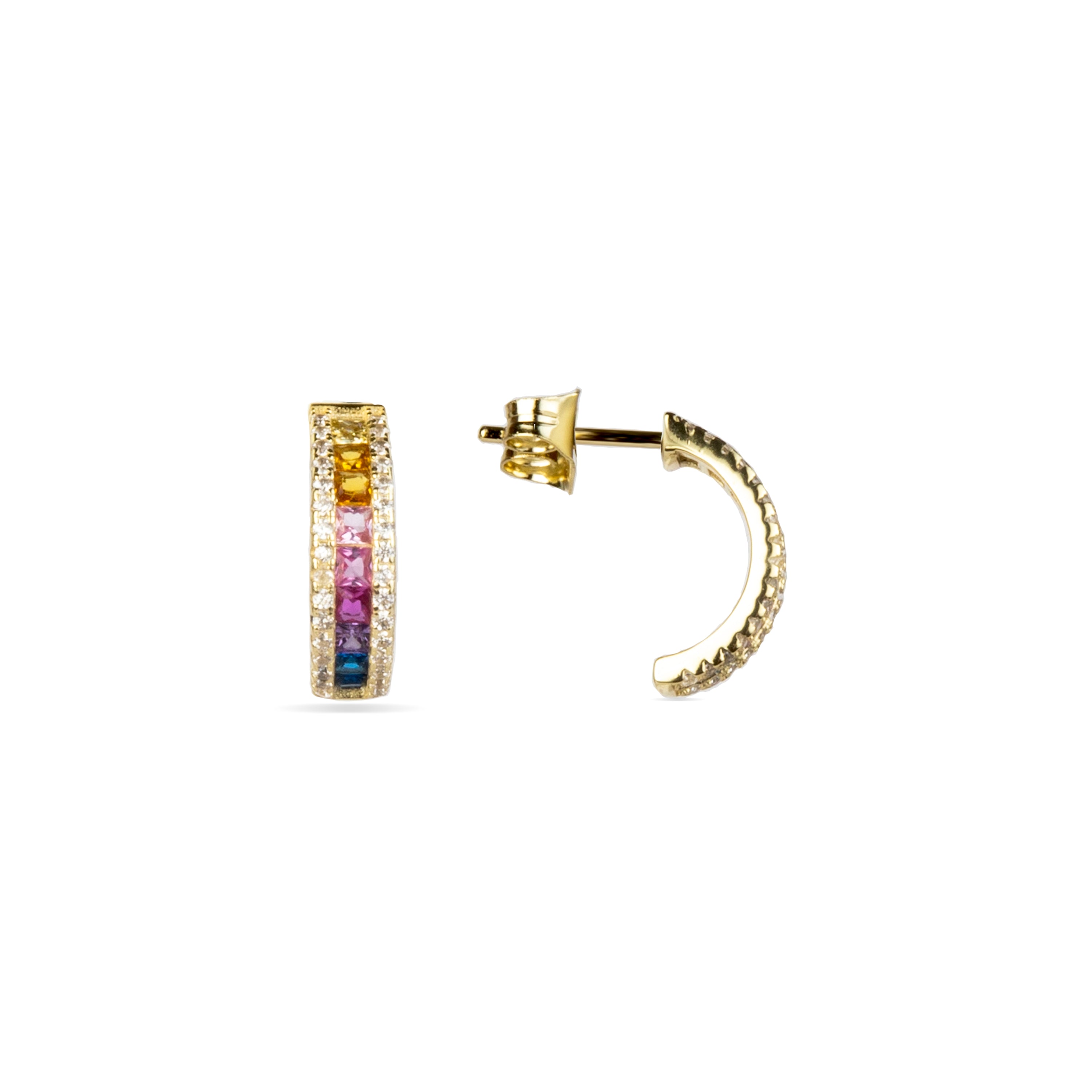 925 Sterling Silver Earrings with Multicolor Cubic Zirconia, 18k Gold Finish - Bhaime