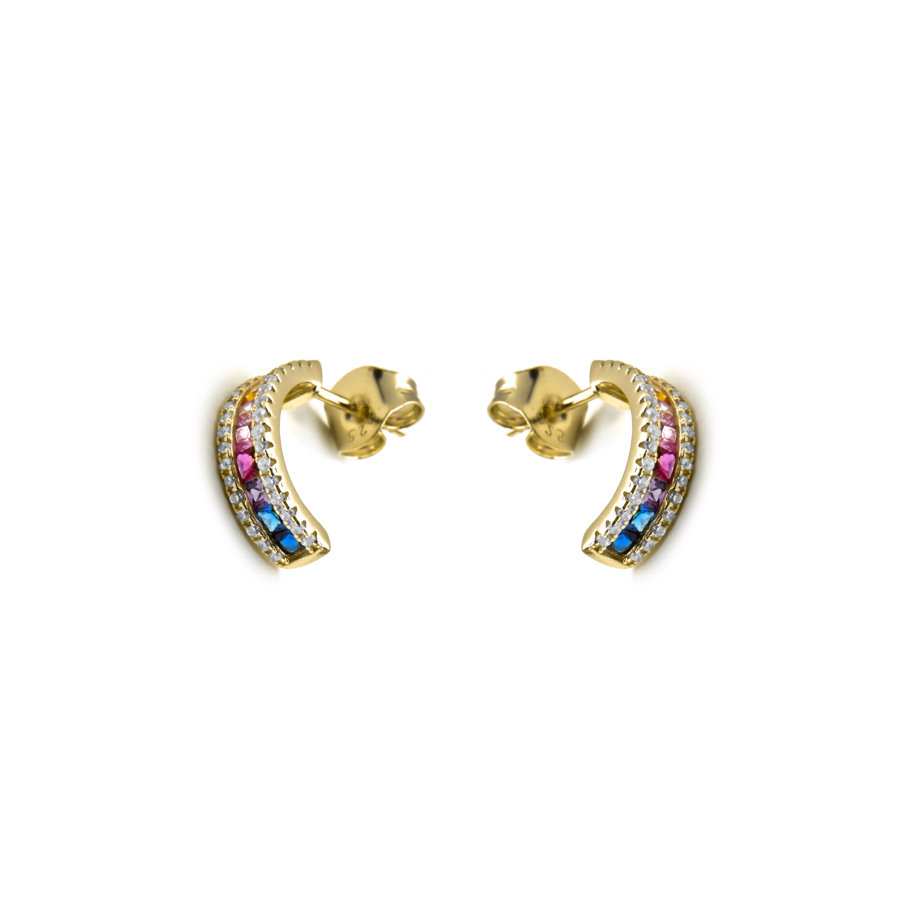 925 Sterling Silver Earrings with Multicolor Cubic Zirconia, 18k Gold Finish - Bhaime