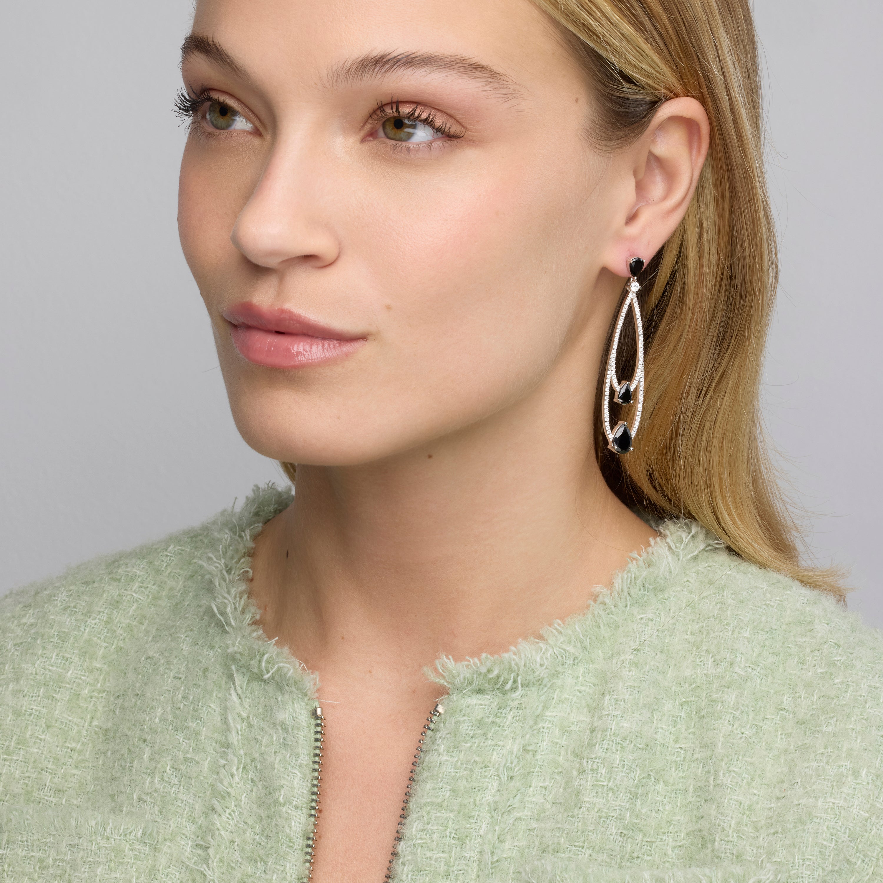 Pendientes de Plata de Ley 925 y Circonita Onix acabado rodio - Fim