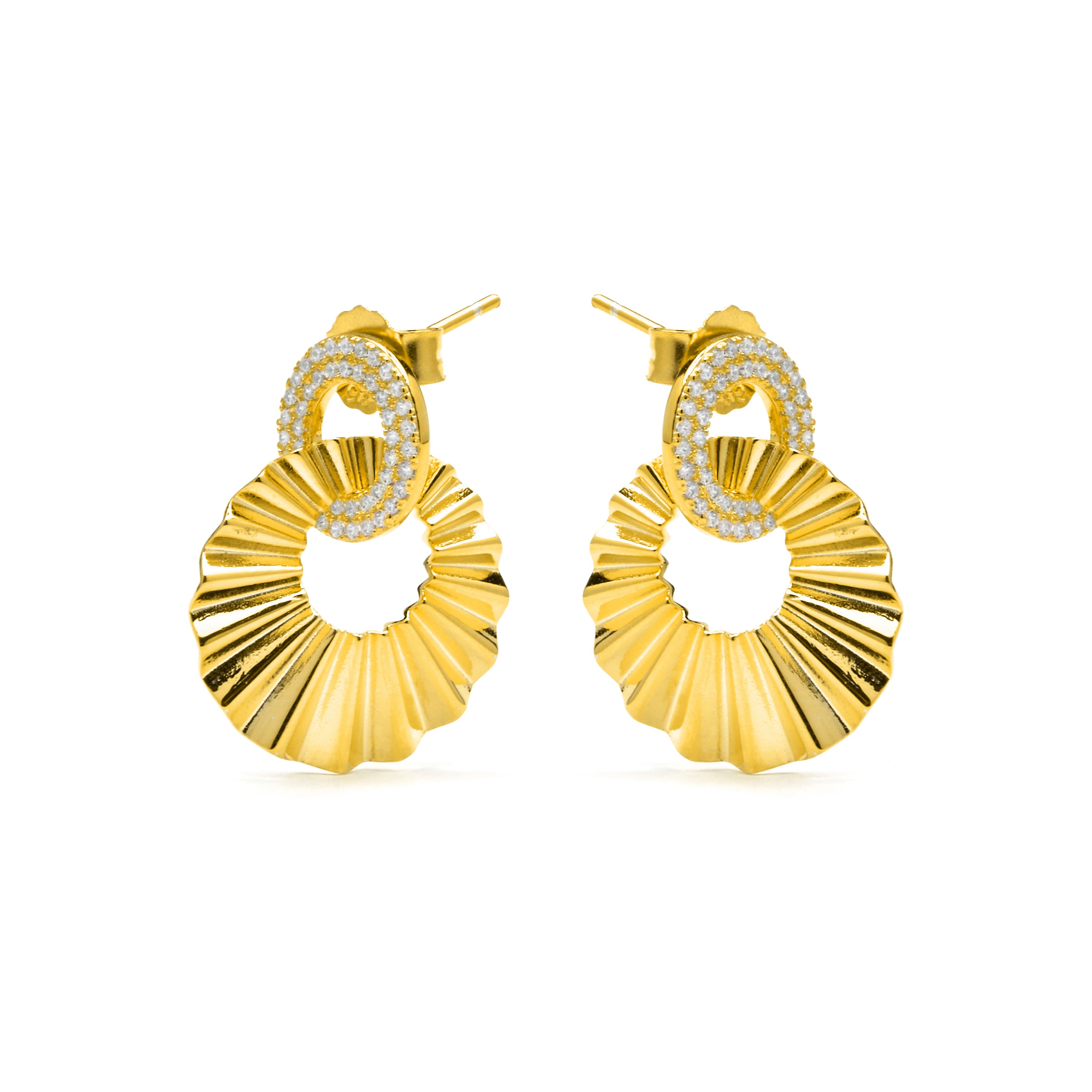 Boucles d'oreilles en argent sterling 925 et zircon brillant finition or jaune 18k - Hafa