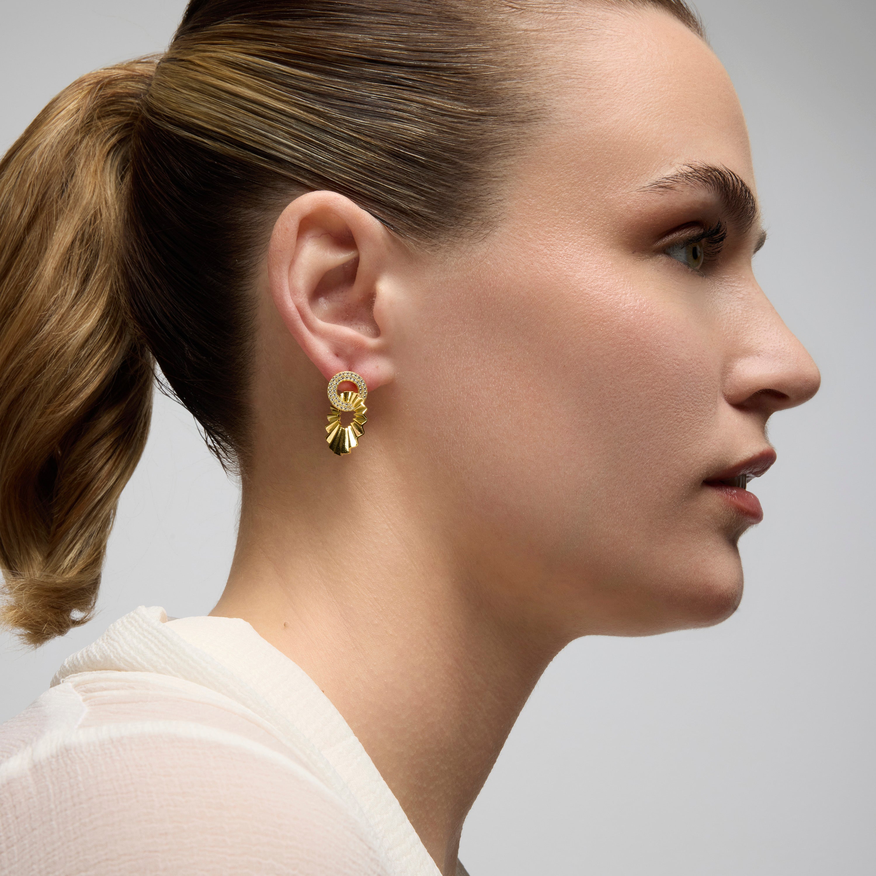 Boucles d'oreilles en argent sterling 925 et zircon brillant finition or jaune 18k - Hafa