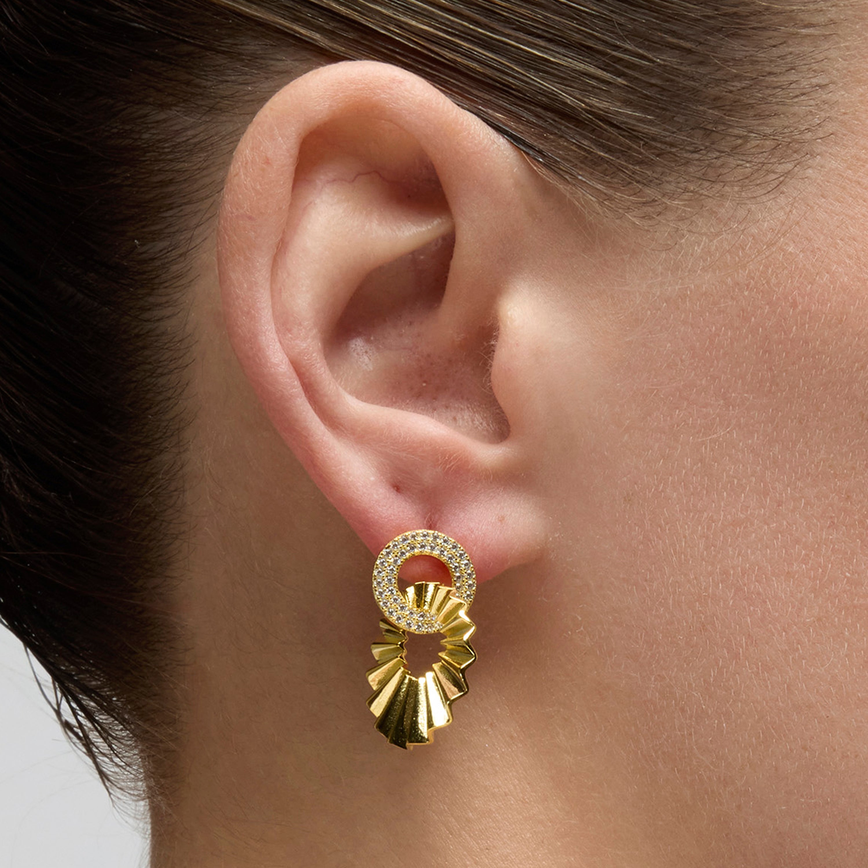 Boucles d'oreilles en argent sterling 925 et zircon brillant finition or jaune 18k - Hafa