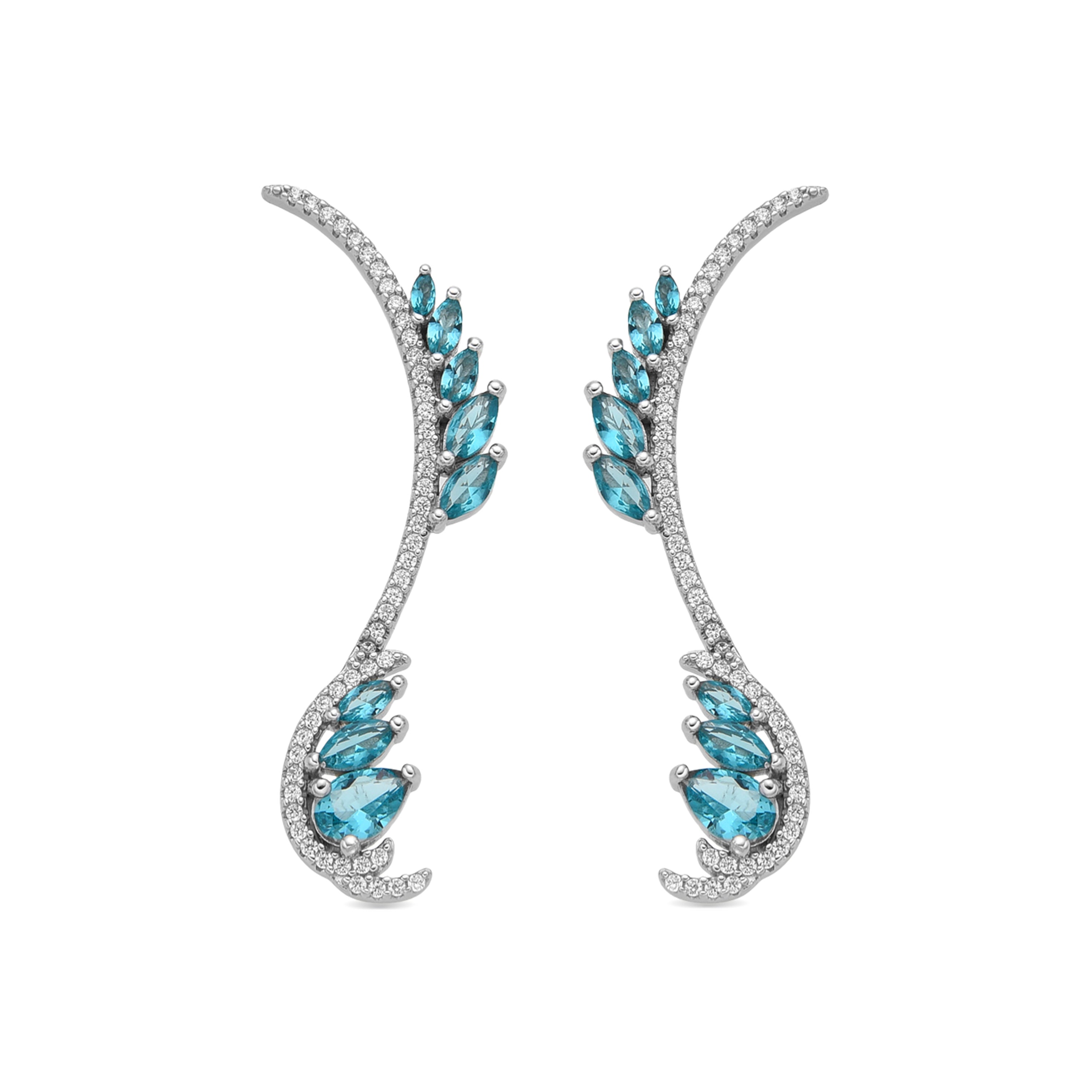 Brincos de Prata de Lei 925 e Quartzo Hidrotermal Verde Paraiba com acabamento em ródio - Layra