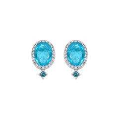 925 Sterling Silver Earrings with Green Paraiba Hydrothermal Quartz, Rhodium Finish - Ikner