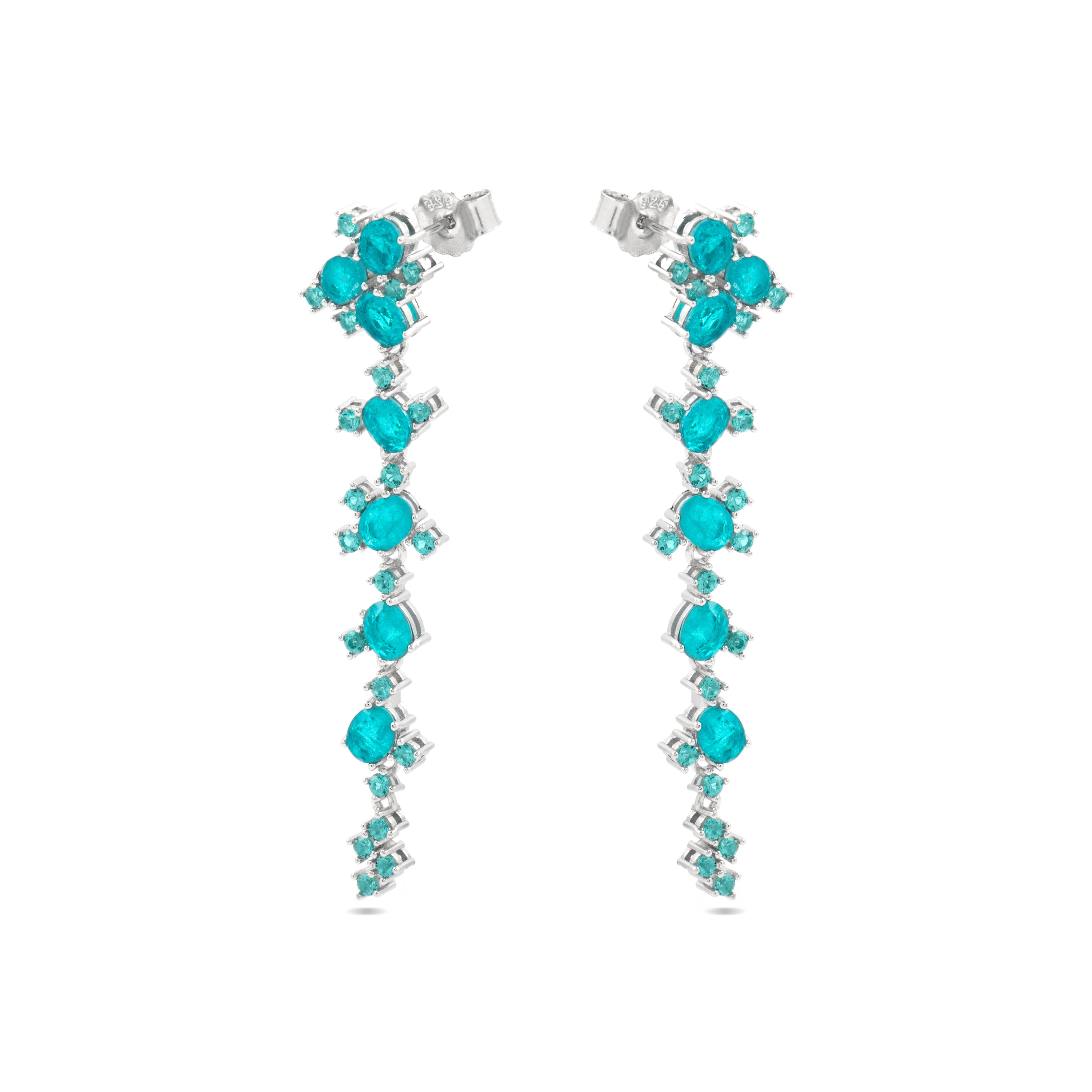 Boucles d'oreilles en argent sterling 925 et quartz hydrothermal vert Paraiba finition rhodiée - Jaitha