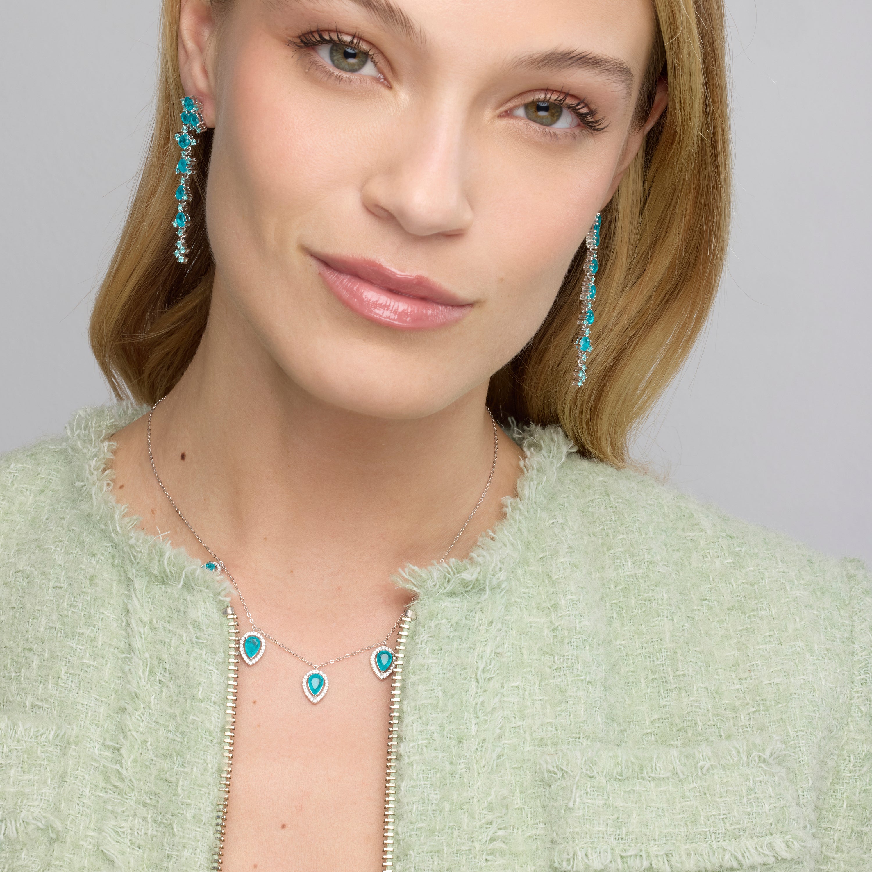 Boucles d'oreilles en argent sterling 925 et quartz hydrothermal vert Paraiba finition rhodiée - Jaitha