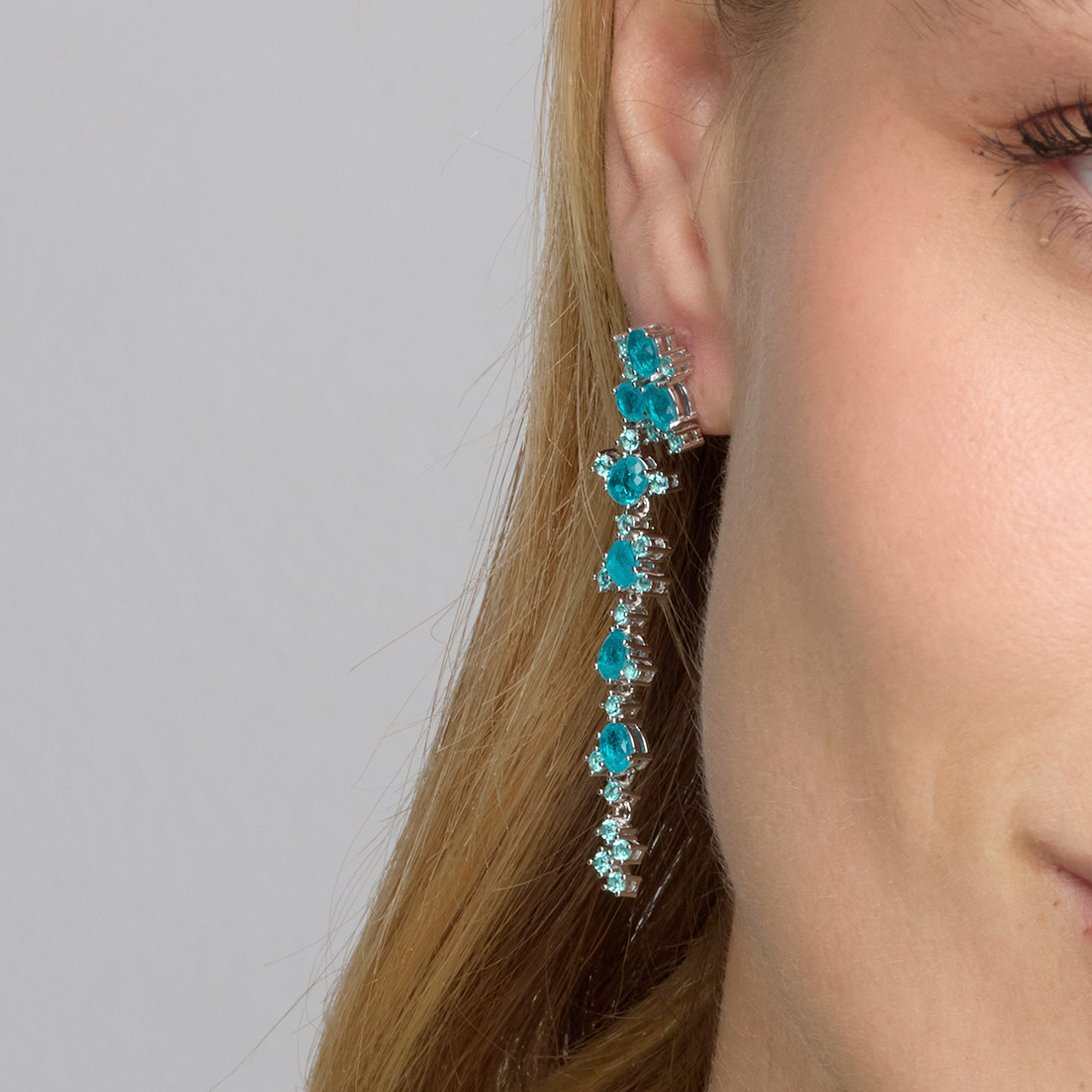 Boucles d'oreilles en argent sterling 925 et quartz hydrothermal vert Paraiba finition rhodiée - Jaitha