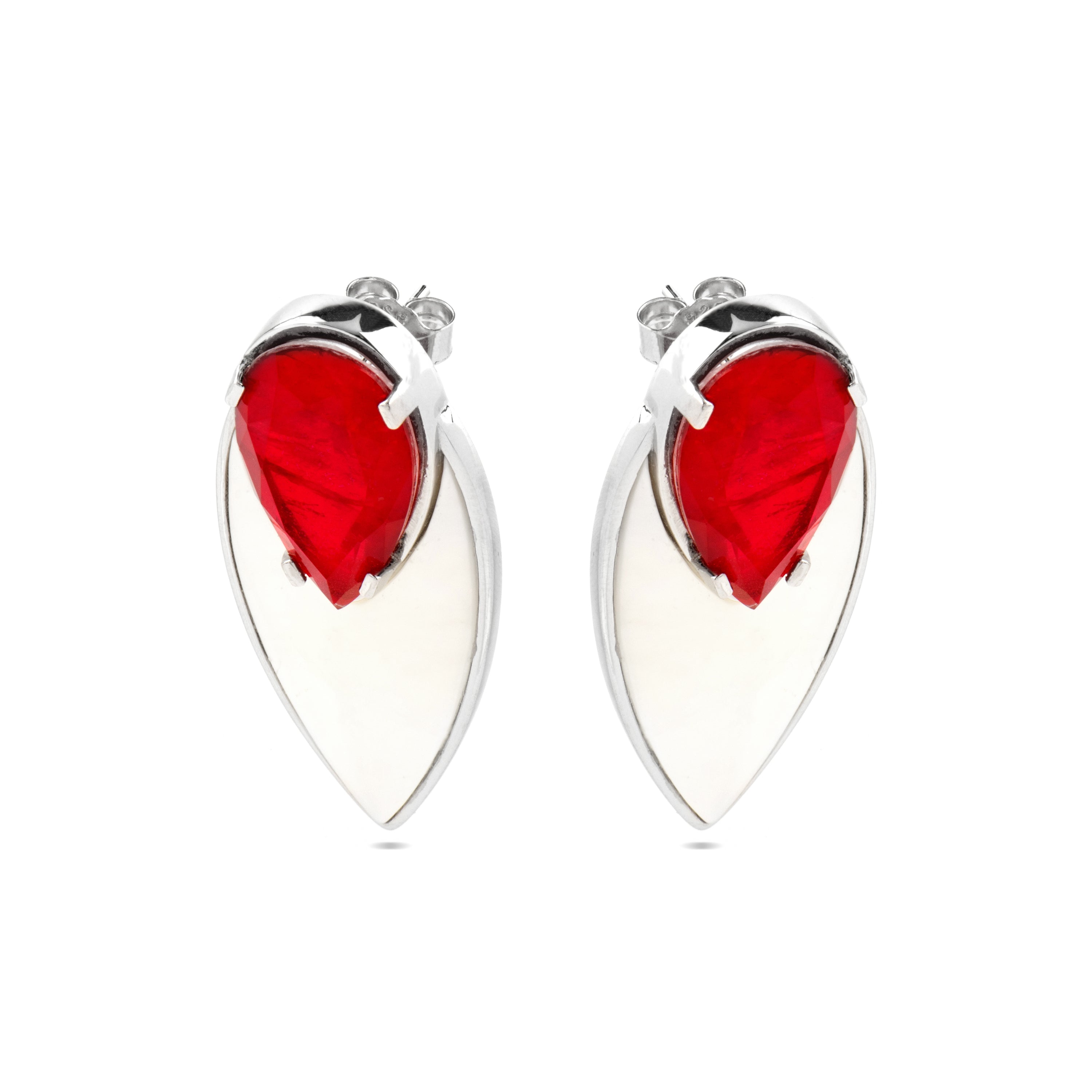 925 Sterling Silver Earrings with Hydrothermal Cherry Quartz, Rhodium Finish - Grywi