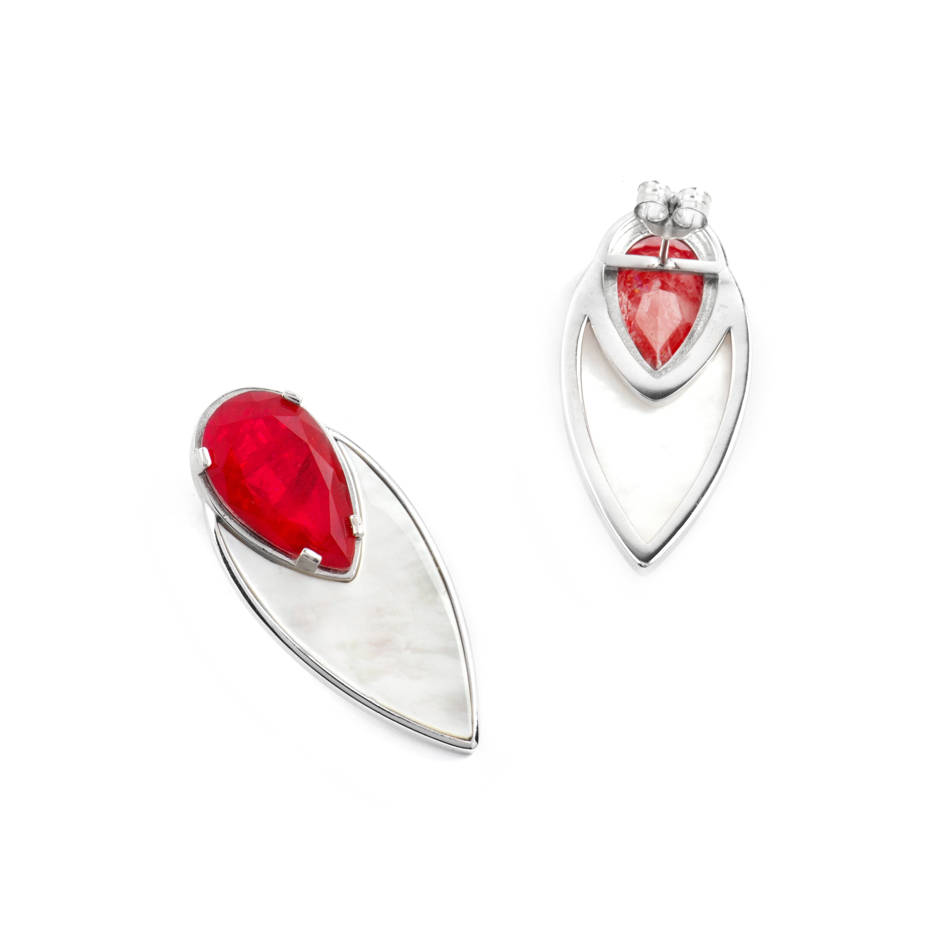 925 Sterling Silver Earrings with Hydrothermal Cherry Quartz, Rhodium Finish - Grywi