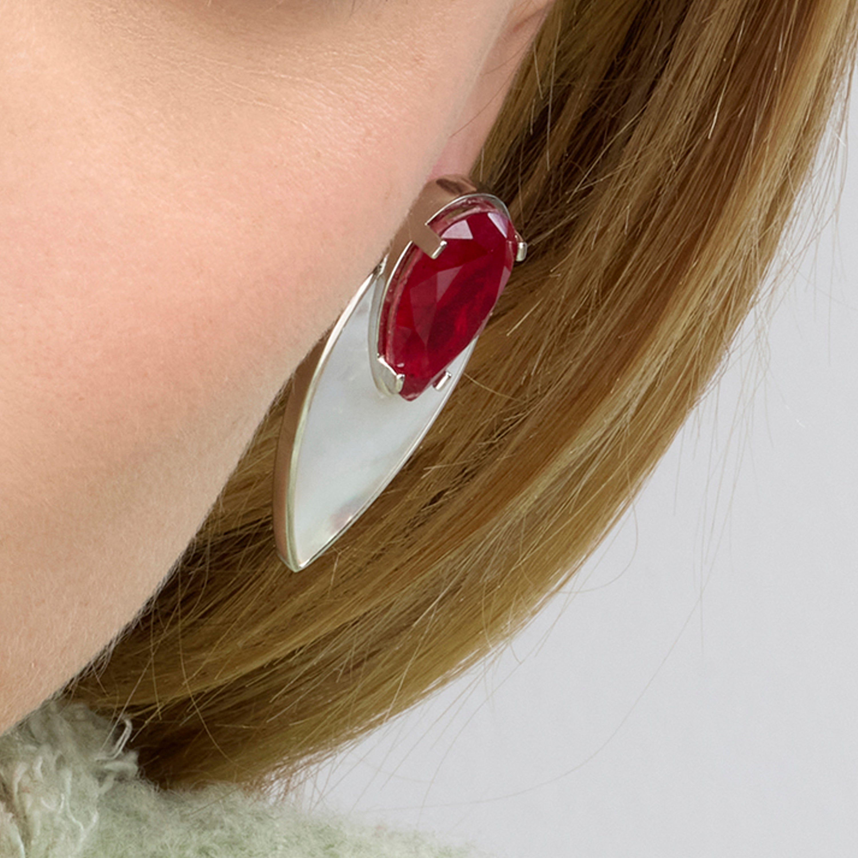 925 Sterling Silver Earrings with Hydrothermal Cherry Quartz, Rhodium Finish - Grywi