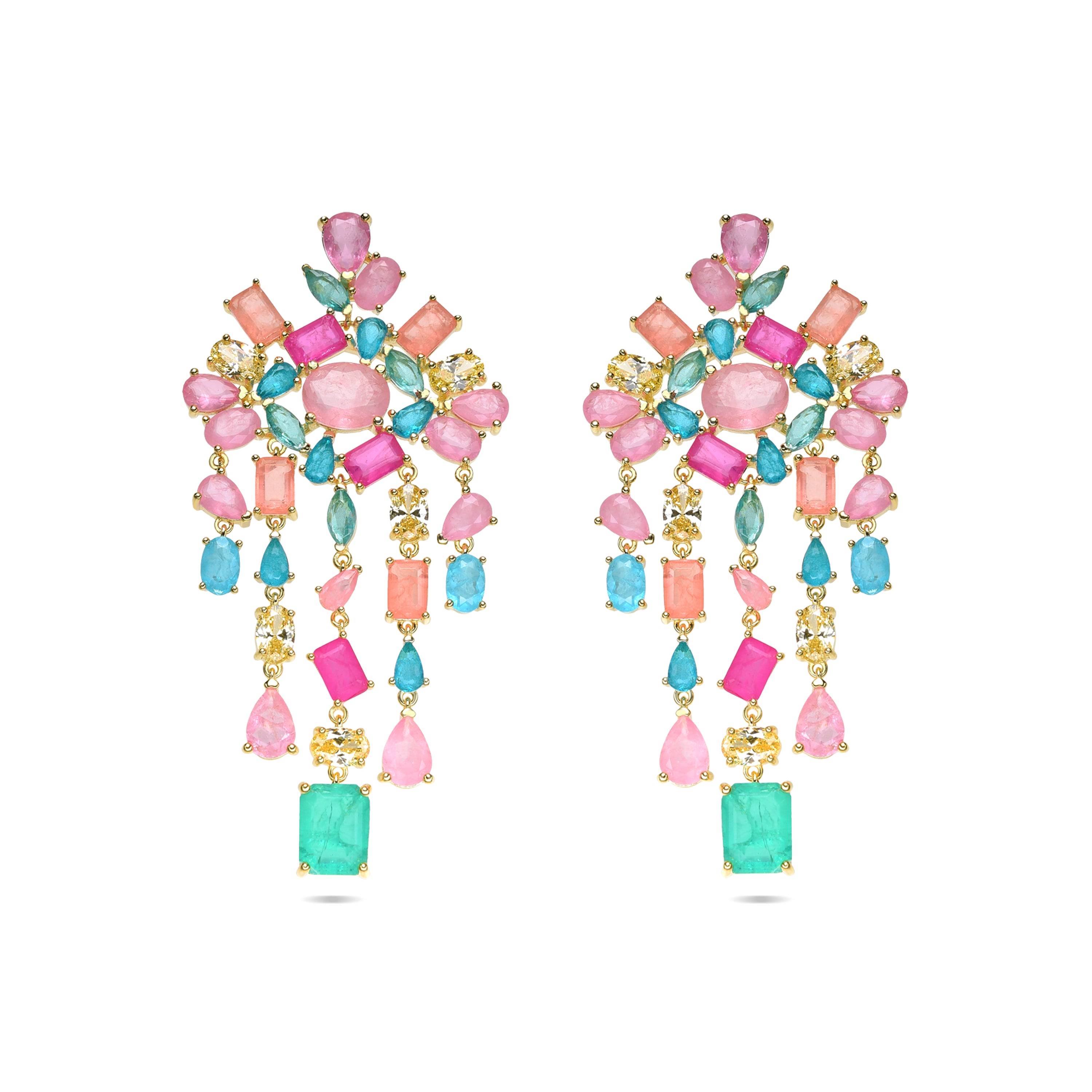 Pendientes de Plata de Ley 925 y Cuarzo Hidrotermal Multicolor acabado oro amarillo de 18k - Pangha