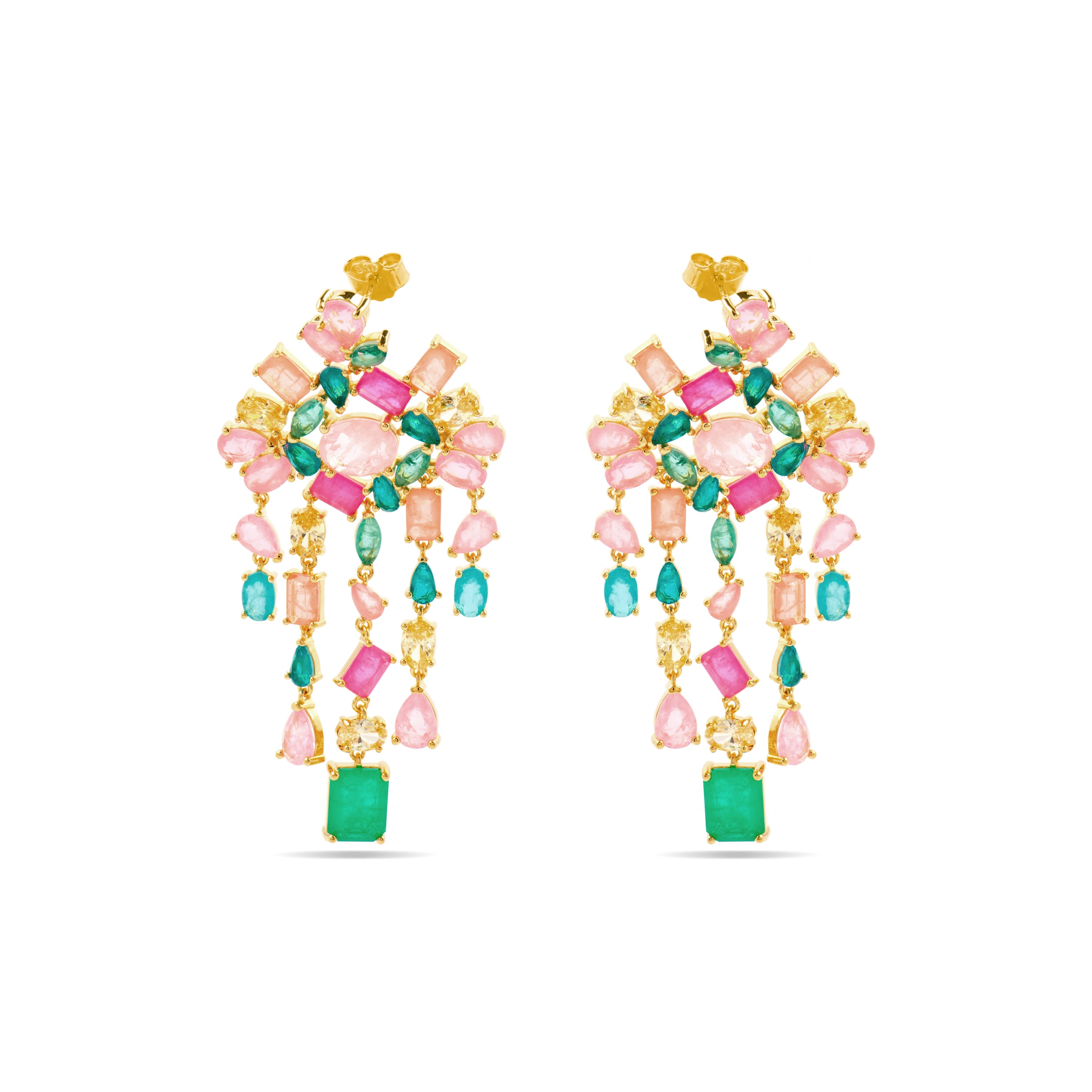 Pendientes de Plata de Ley 925 y Cuarzo Hidrotermal Multicolor acabado oro amarillo de 18k - Pangha