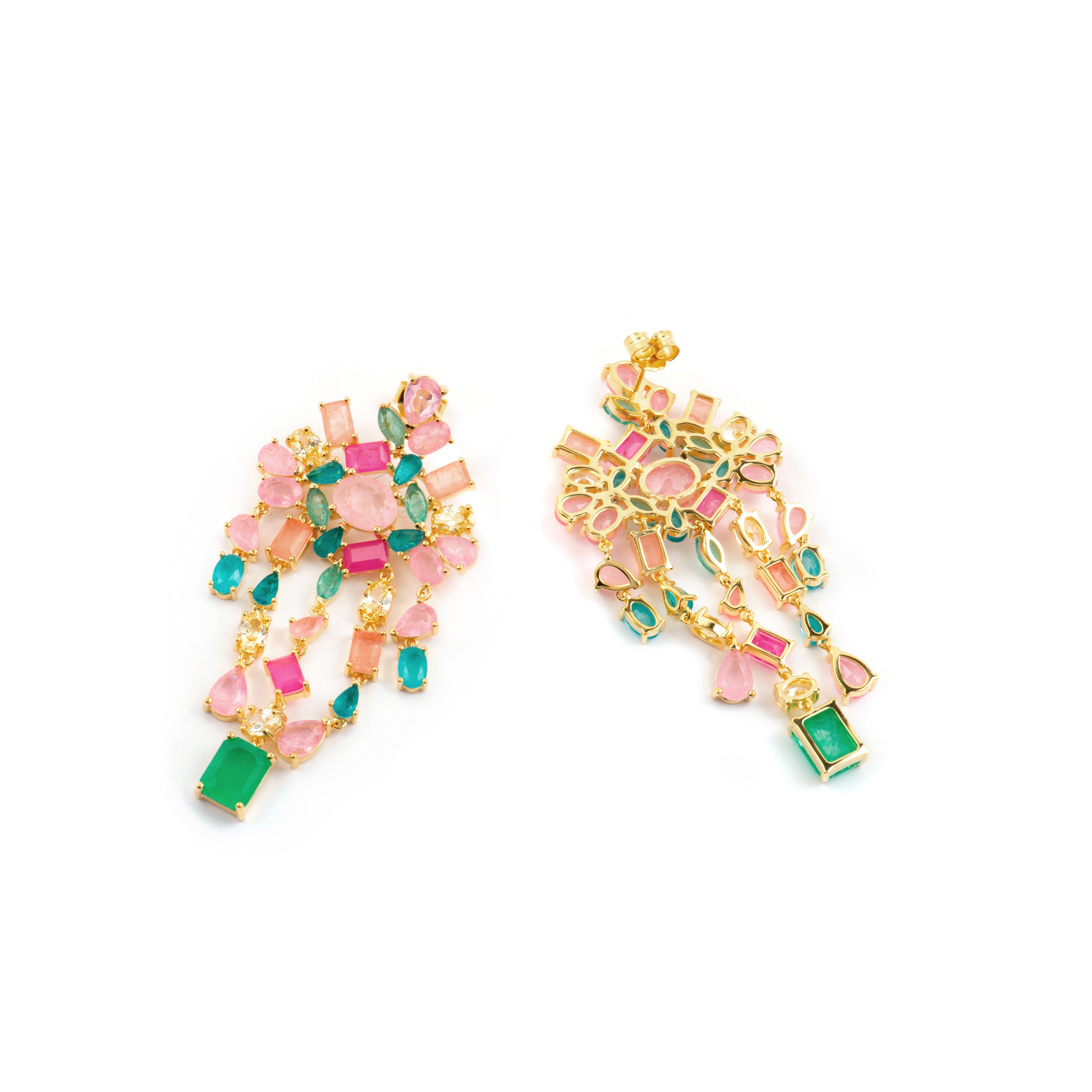 Pendientes de Plata de Ley 925 y Cuarzo Hidrotermal Multicolor acabado oro amarillo de 18k - Pangha