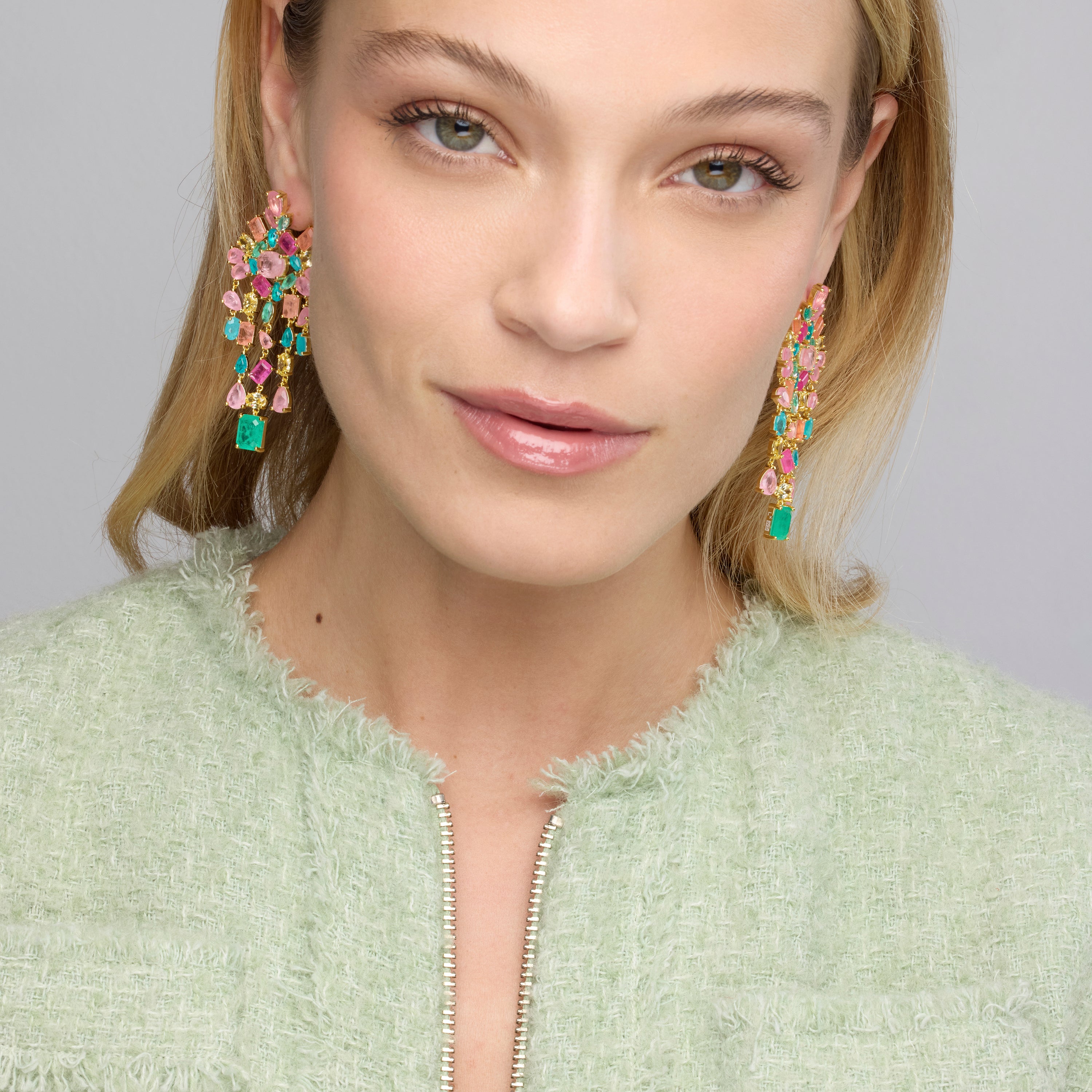Pendientes de Plata de Ley 925 y Cuarzo Hidrotermal Multicolor acabado oro amarillo de 18k - Pangha