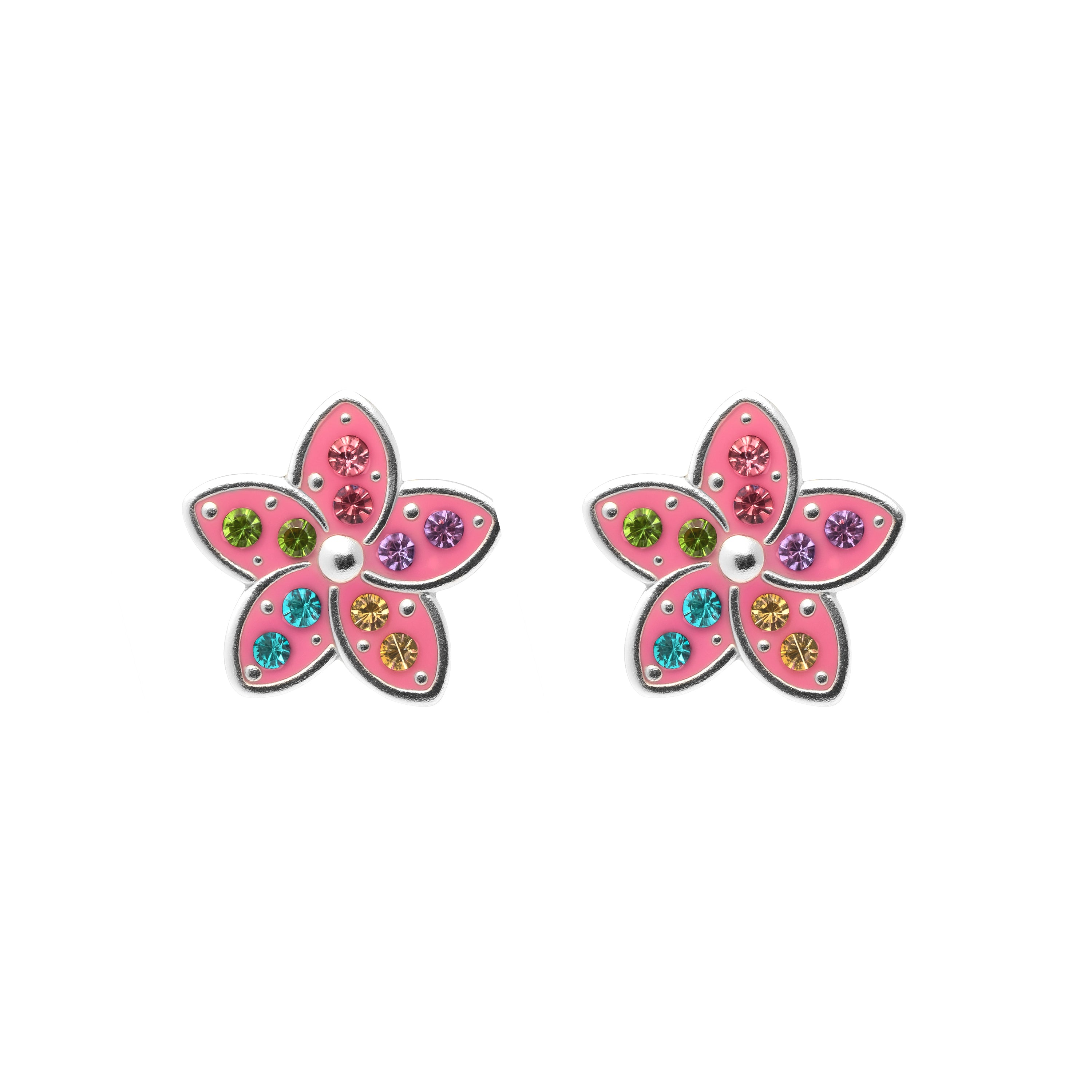 Boucles d'oreilles en argent sterling 925 et zircon multicolore finition rhodiée - Biaha