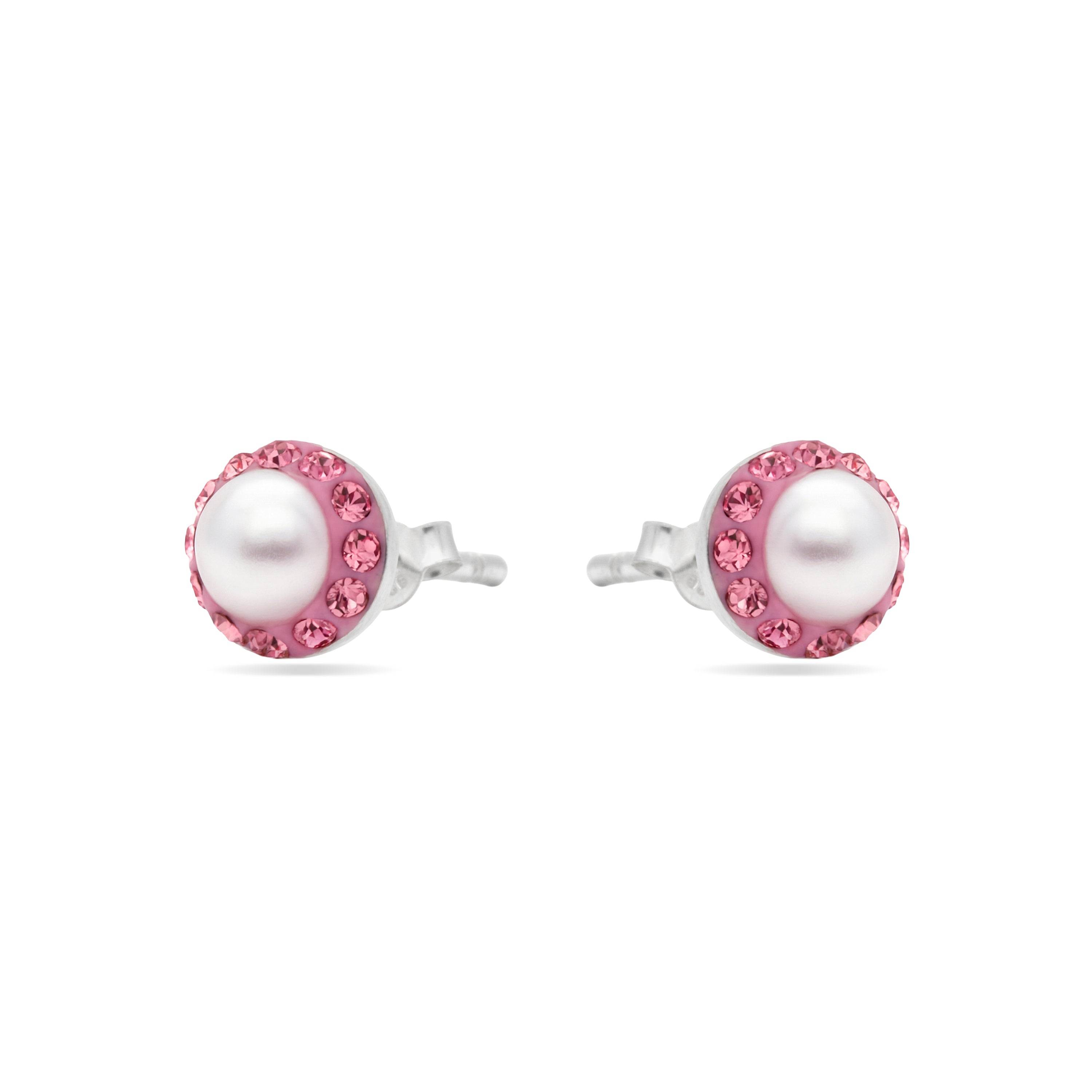 925 Sterling Silver Earrings with Pink Cubic Zirconia Rhodium Finish - Kapore
