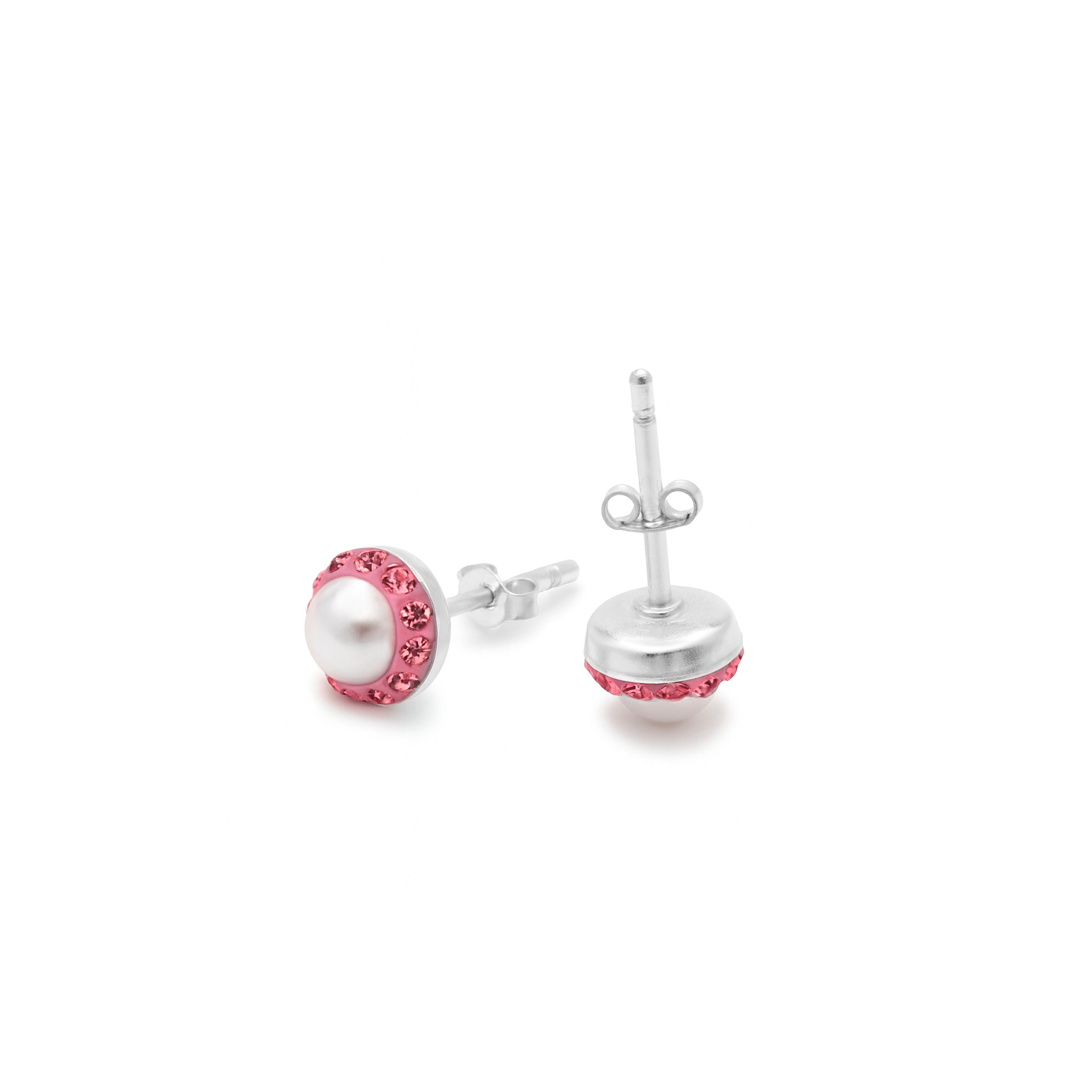 925 Sterling Silver Earrings with Pink Cubic Zirconia Rhodium Finish - Kapore