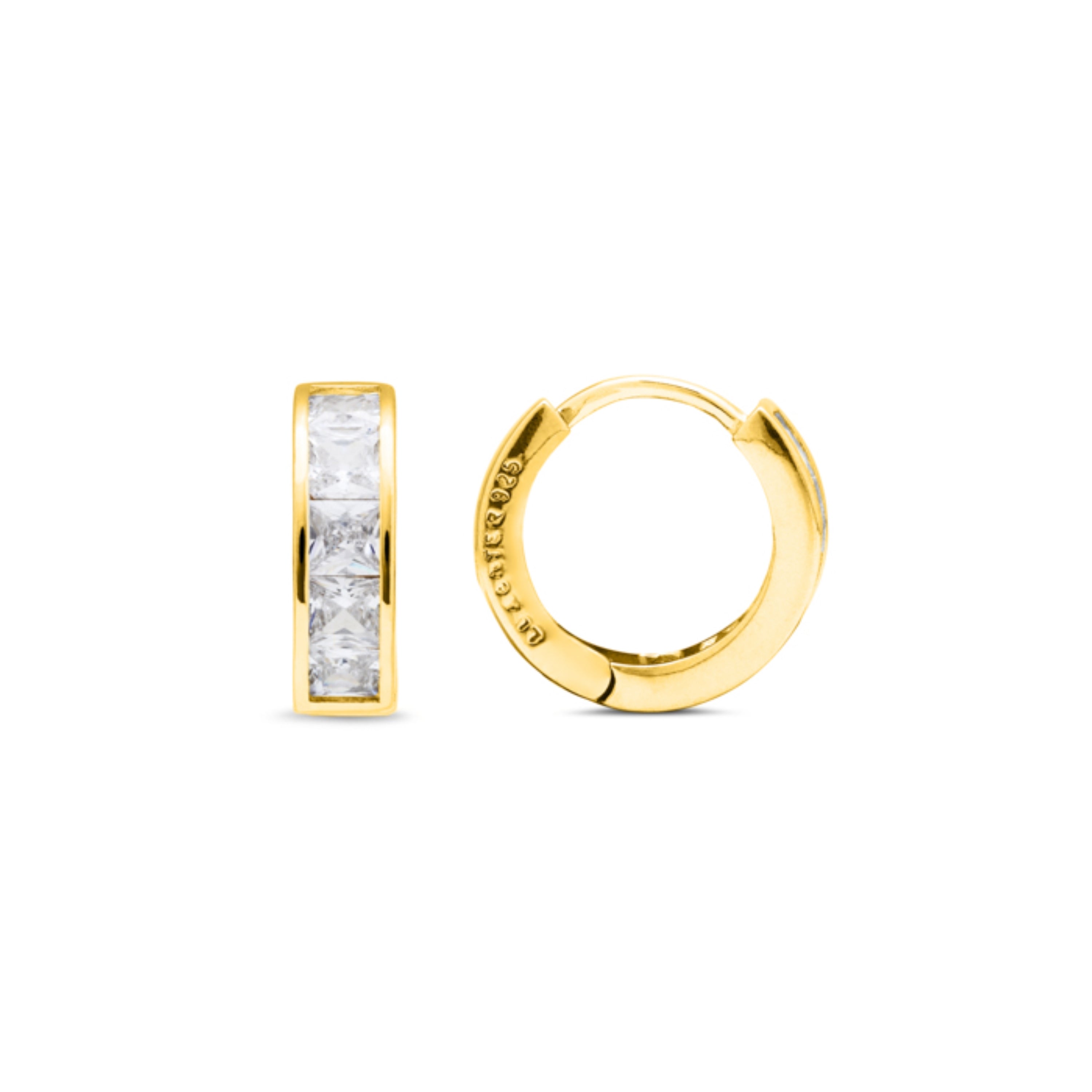Pendientes de 10mm de diámetro de Plata de Ley 925 con Circonita Brillante acabados en oro amarillo de 18K - Essential