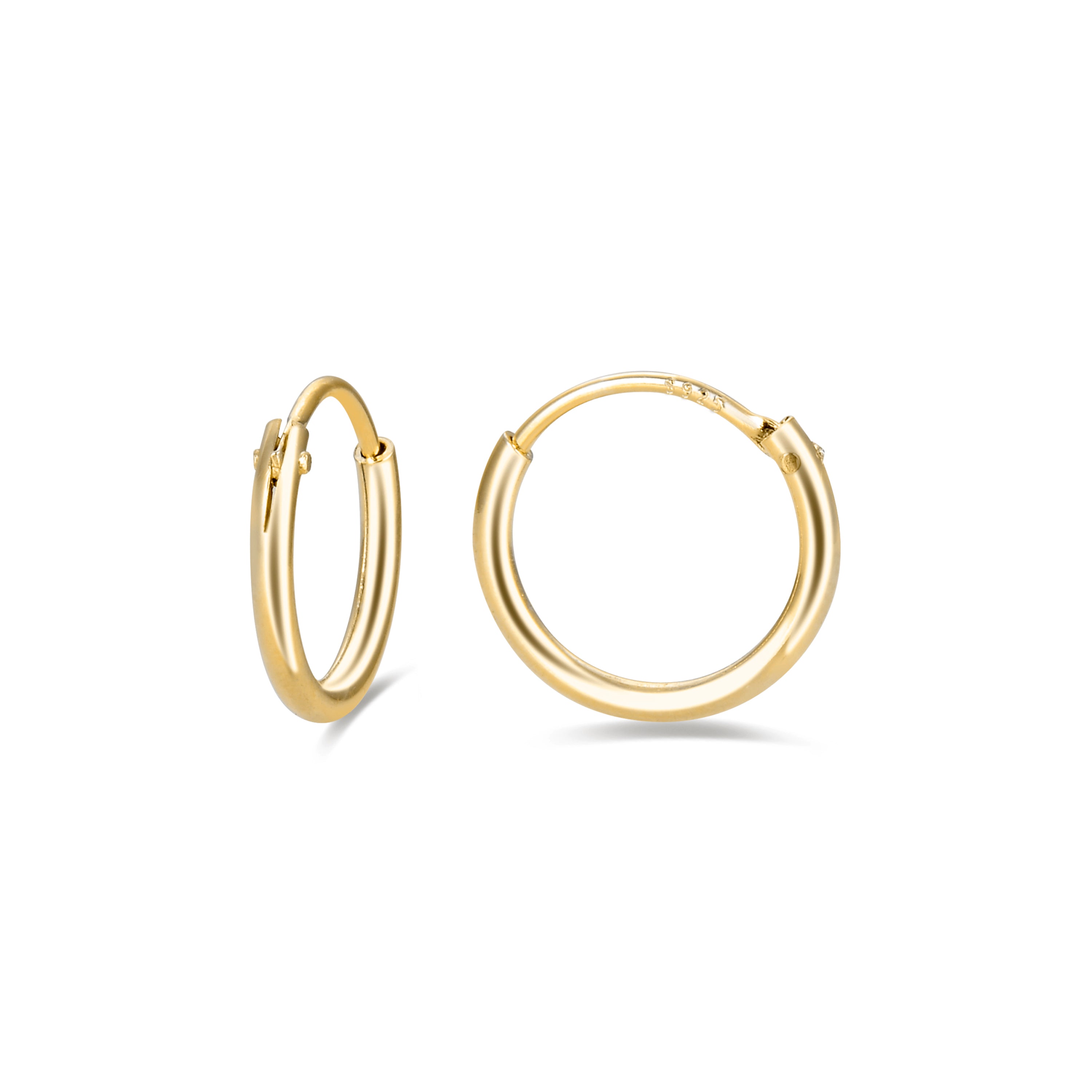 Boucles d'oreilles de 10mm en argent sterling 925 finition or jaune 18K - Essential