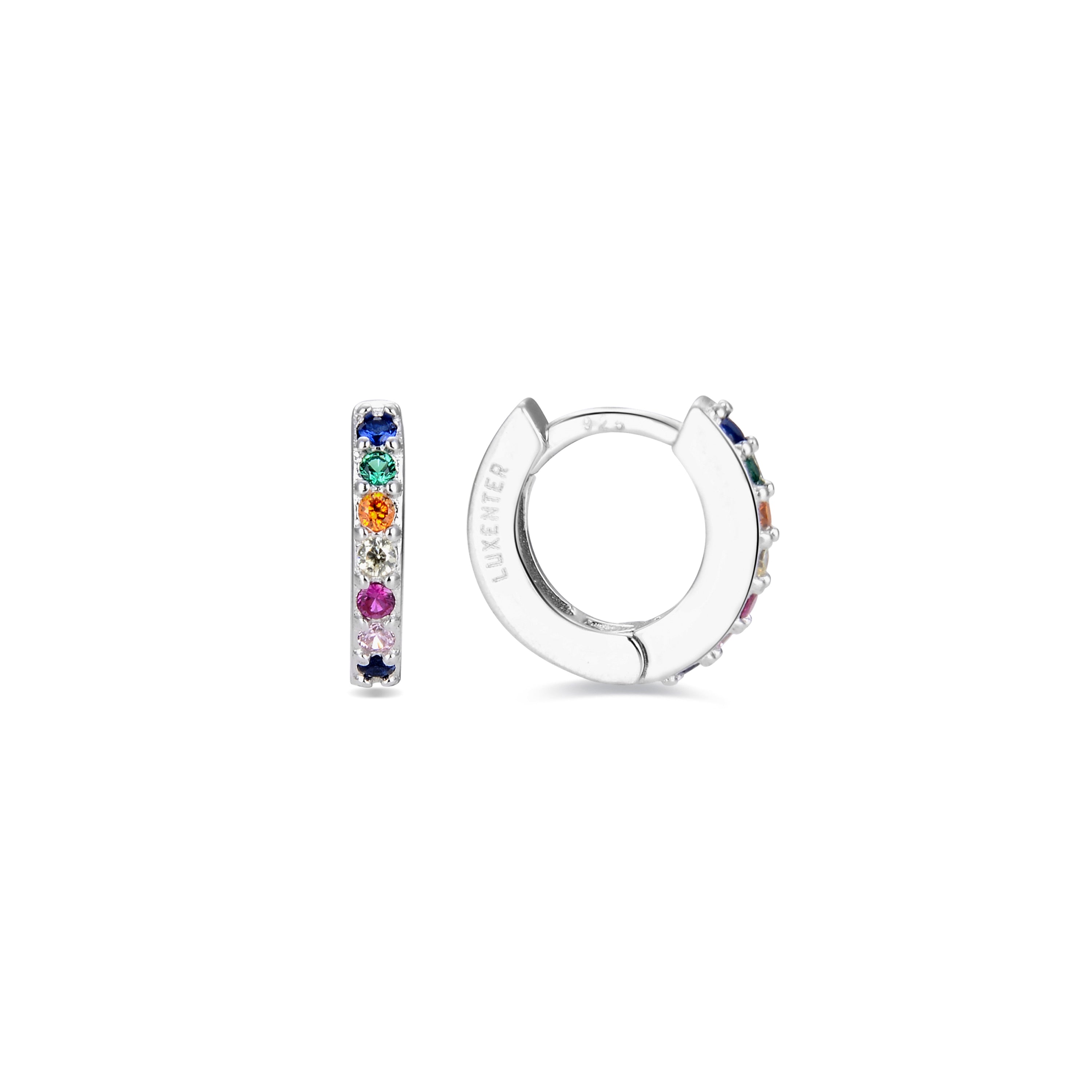 Boucles d'oreilles de 7mm en argent sterling 925 avec zircon multicolore finition rhodiée - Leofcar