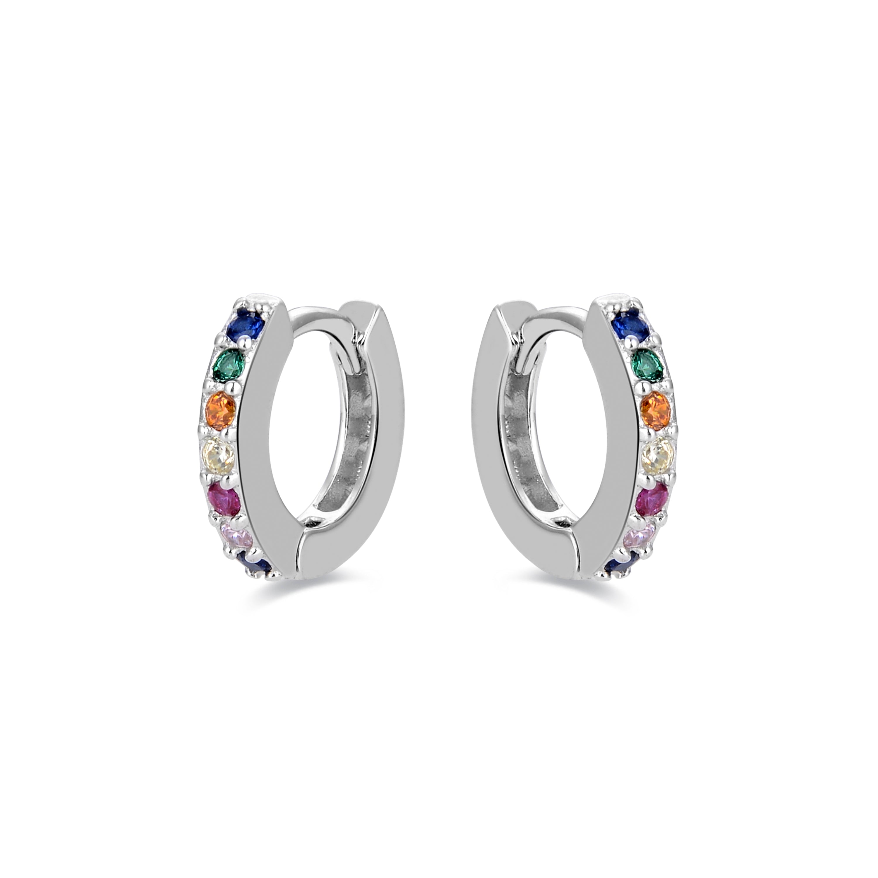 Boucles d'oreilles de 7mm en argent sterling 925 avec zircon multicolore finition rhodiée - Leofcar