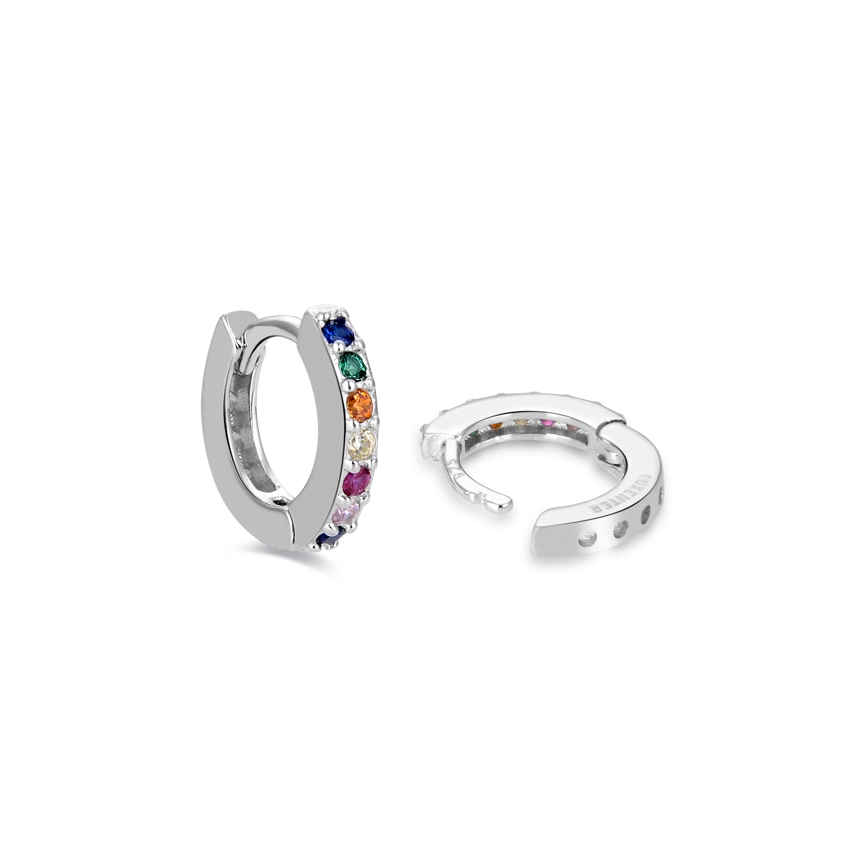 Boucles d'oreilles de 7mm en argent sterling 925 avec zircon multicolore finition rhodiée - Leofcar
