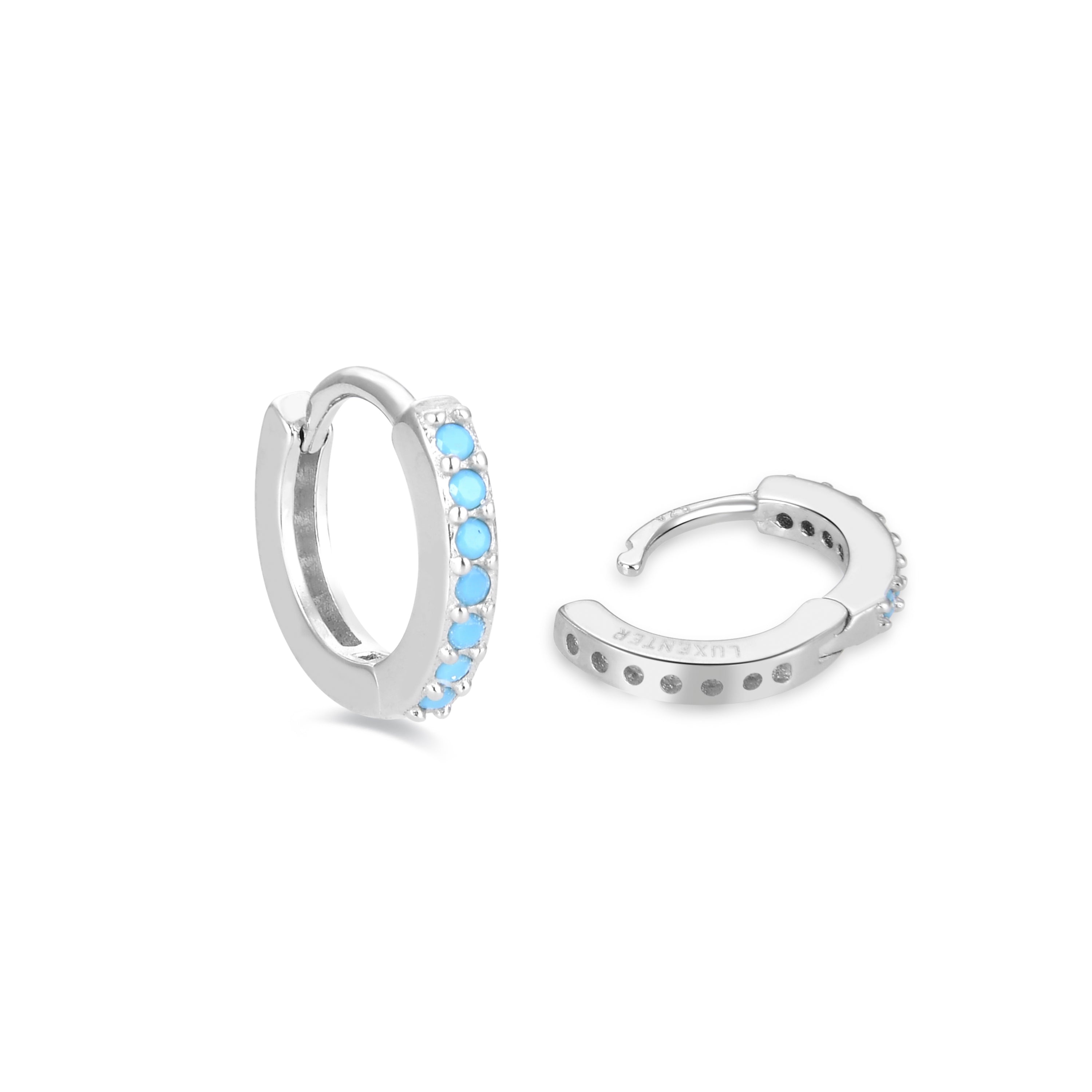 Orecchini da 7mm in Argento Sterling 925 con Turchese finitura in rodio - Leofcar