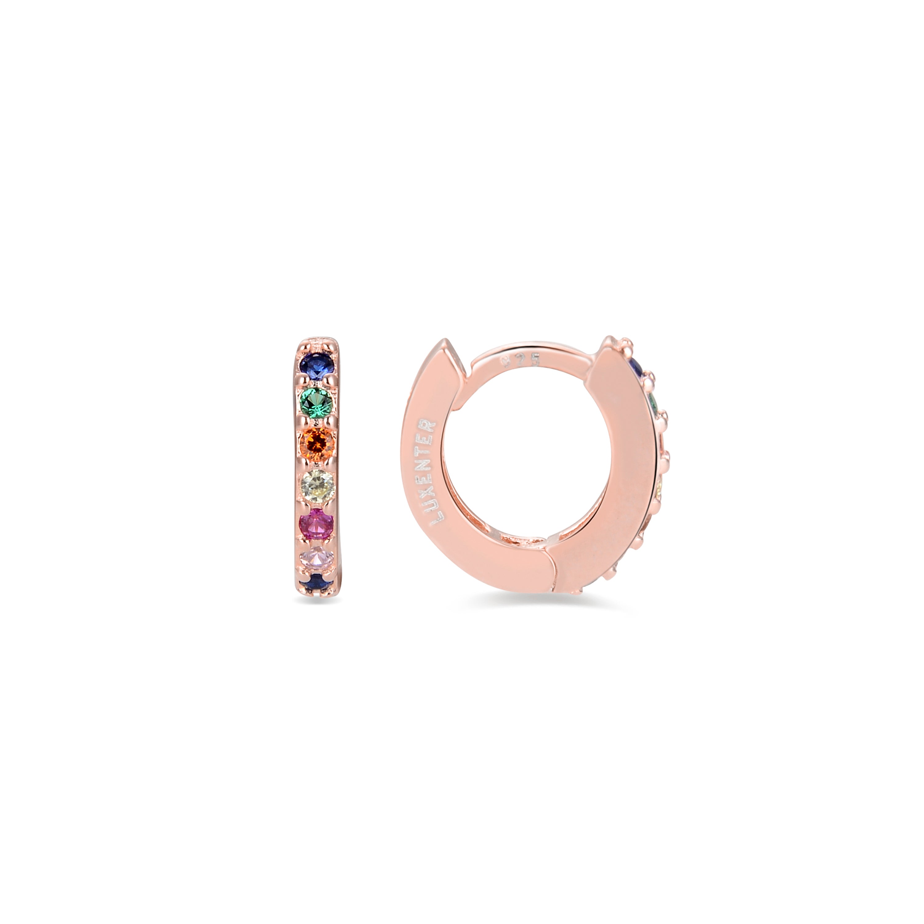 Pendientes de 7mm de Plata de Ley 925 con Circonita Multicolor acabados en oro rosa de 18K - Leofcar