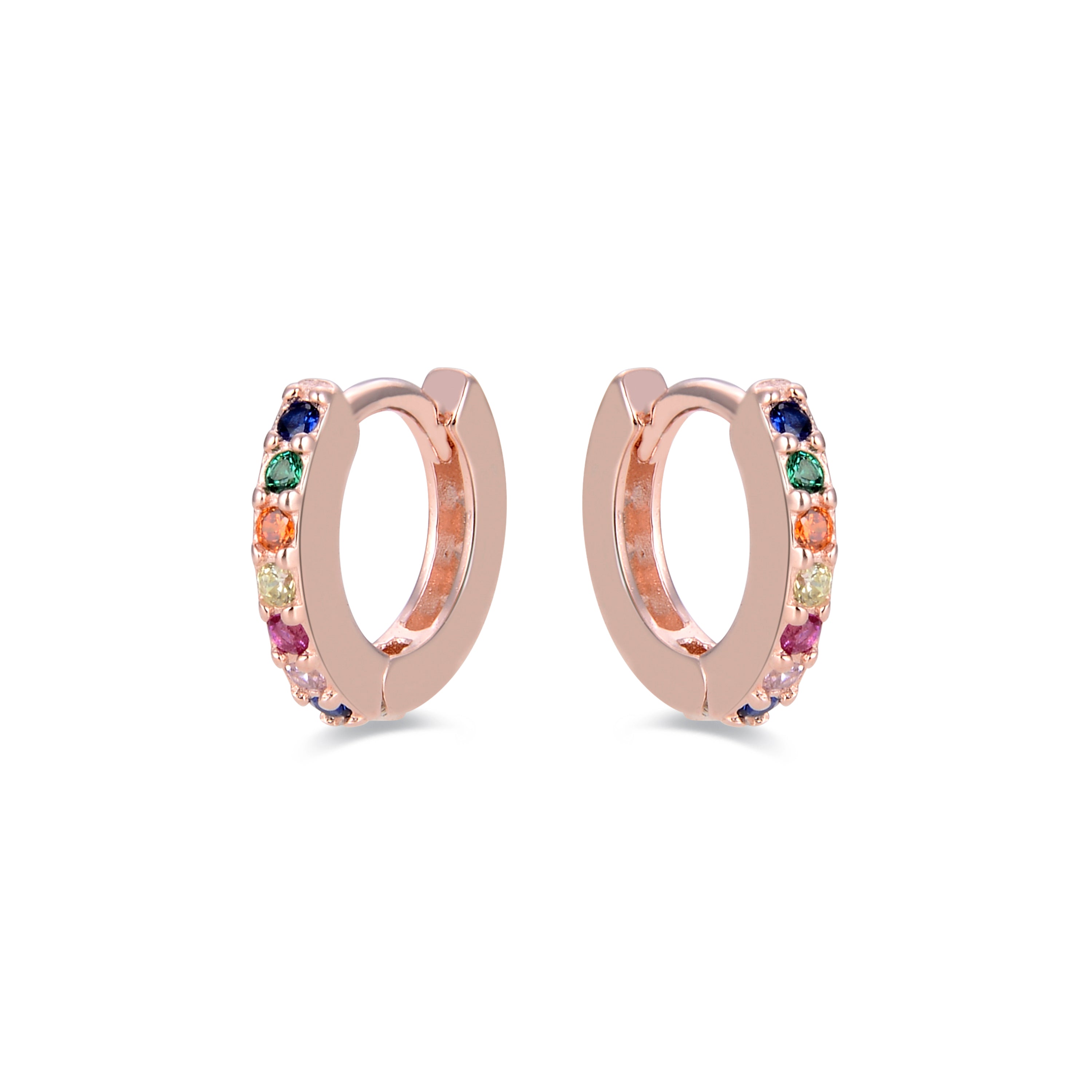 Pendientes de 7mm de Plata de Ley 925 con Circonita Multicolor acabados en oro rosa de 18K - Leofcar