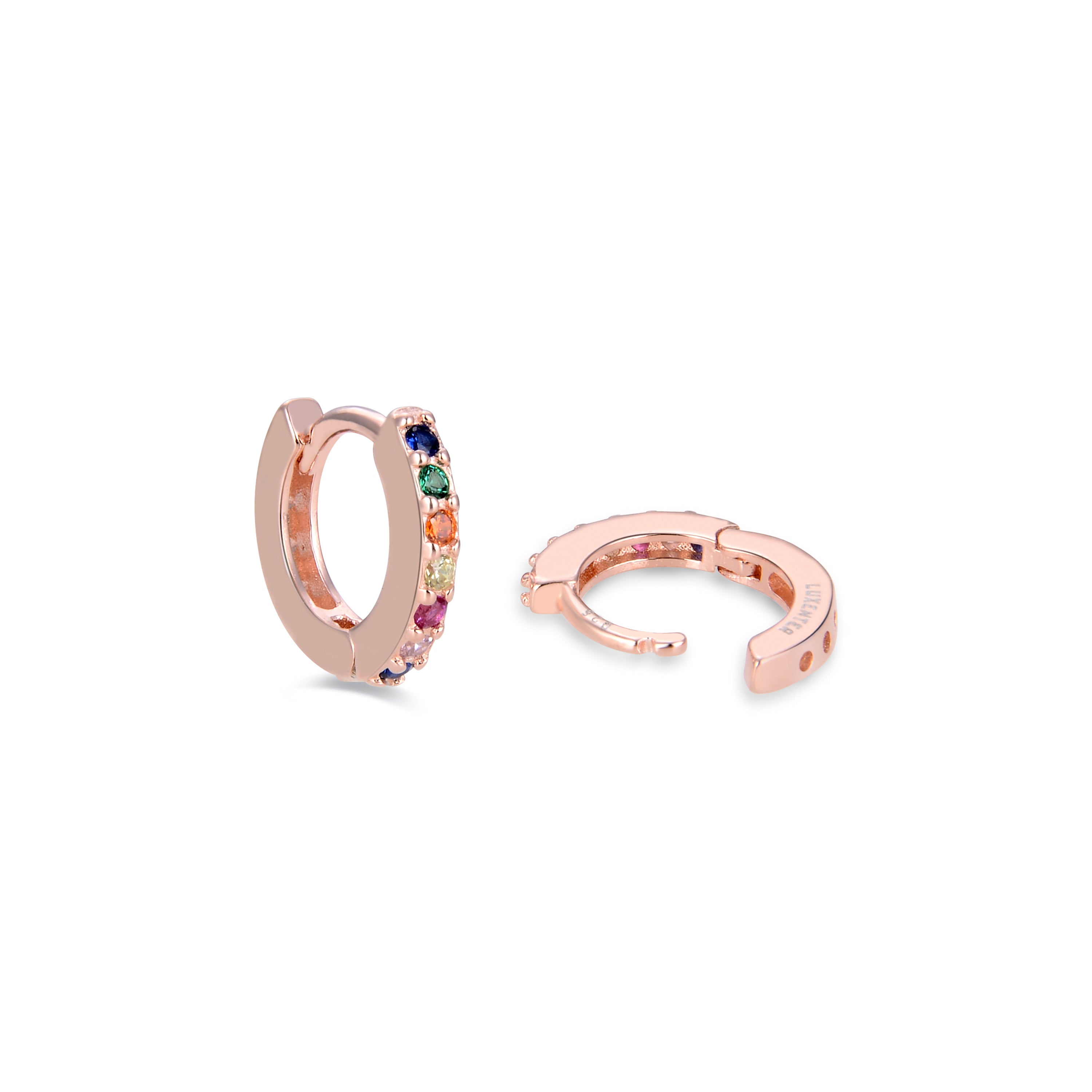 Pendientes de 7mm de Plata de Ley 925 con Circonita Multicolor acabados en oro rosa de 18K - Leofcar