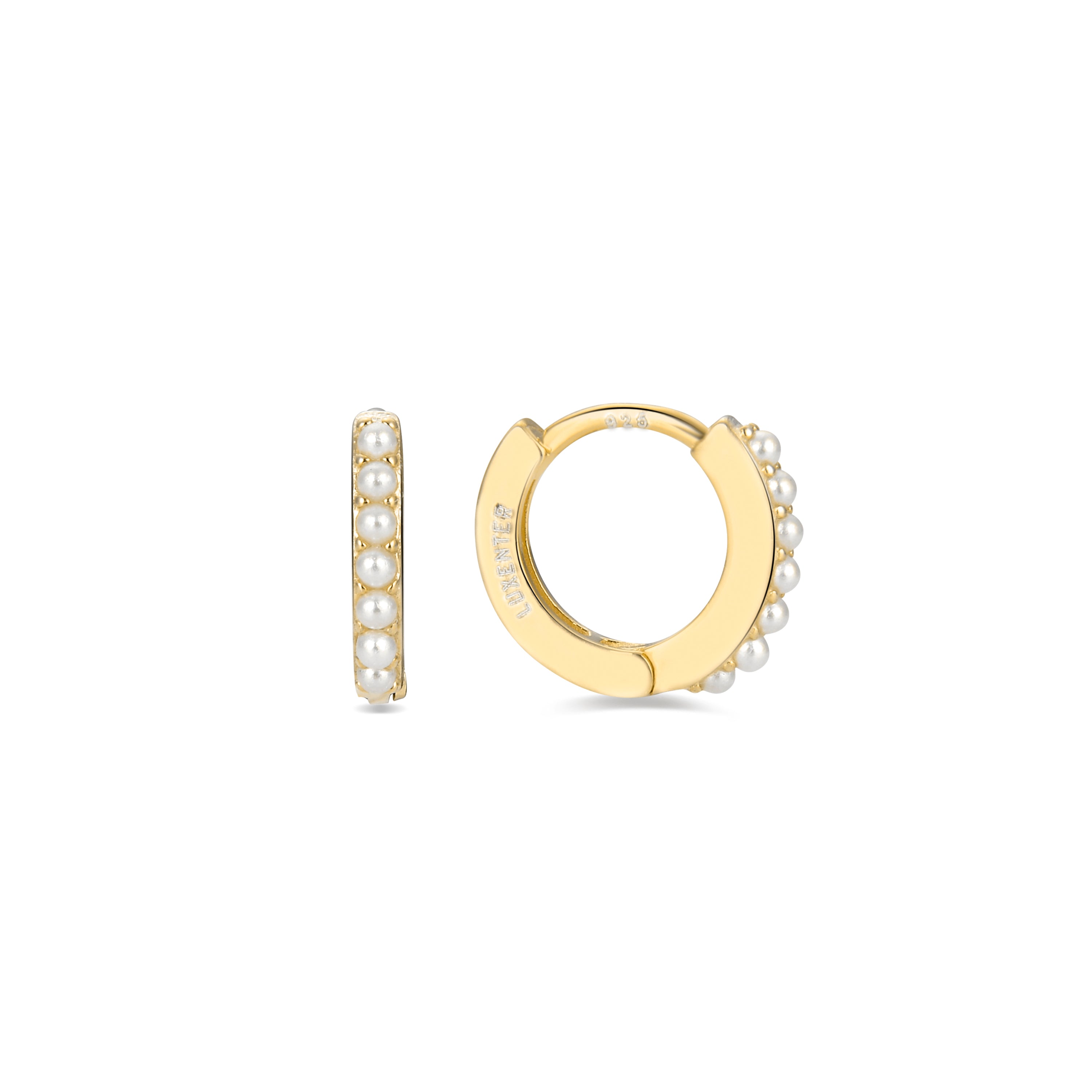 Boucles d'oreilles de 7mm en argent sterling 925 avec perle blanche finies en or jaune 18K - Leofcar