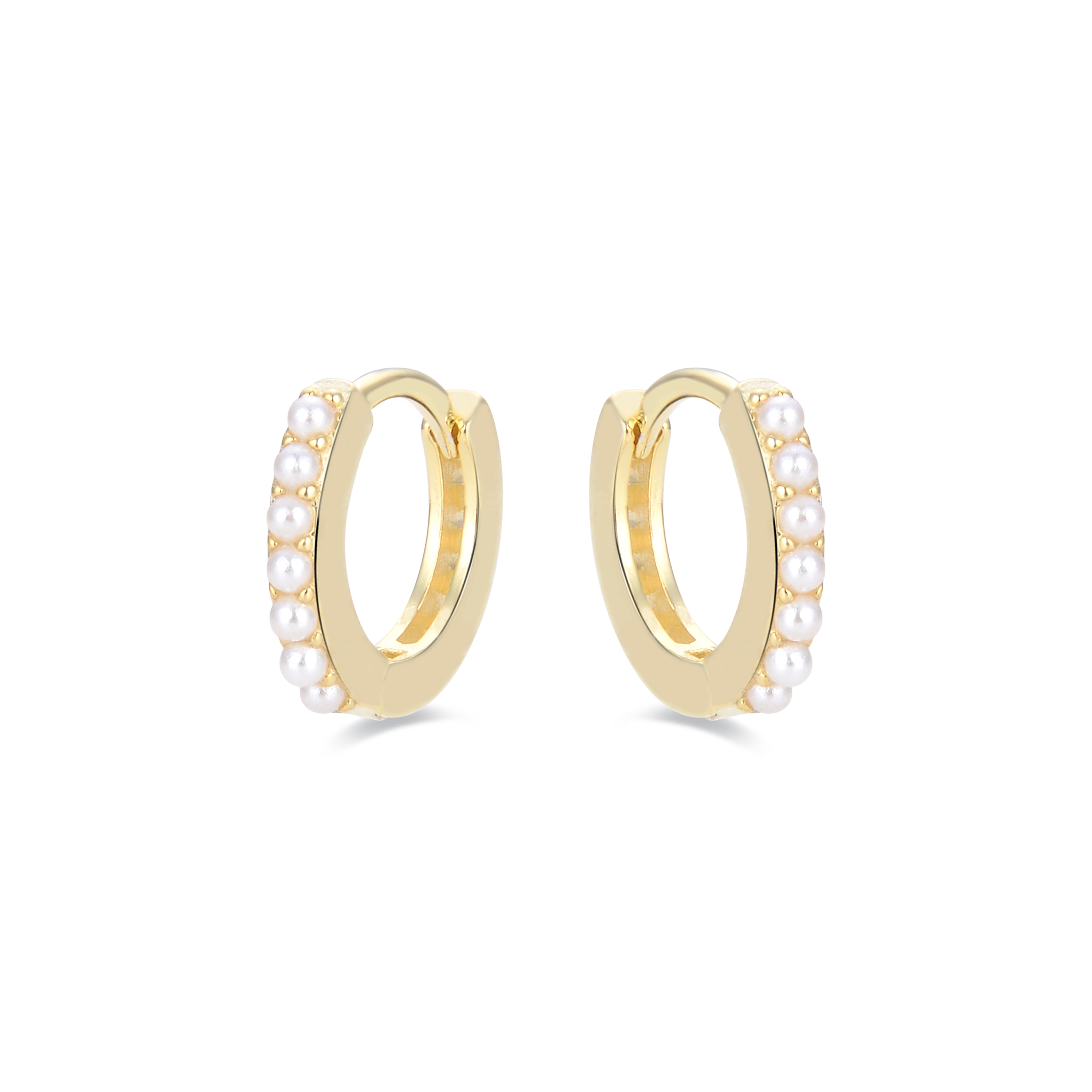 Boucles d'oreilles de 7mm en argent sterling 925 avec perle blanche finies en or jaune 18K - Leofcar
