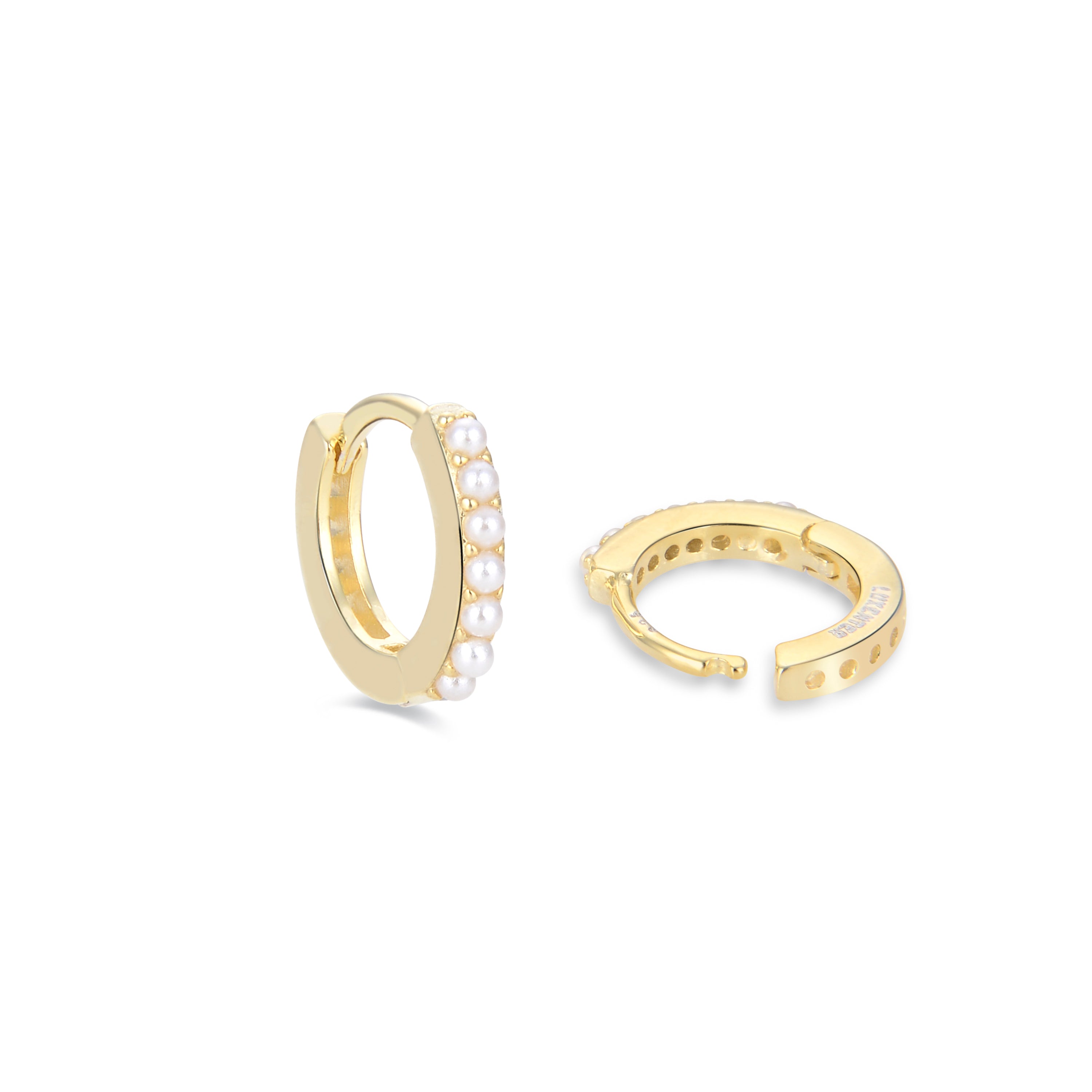 Boucles d'oreilles de 7mm en argent sterling 925 avec perle blanche finies en or jaune 18K - Leofcar