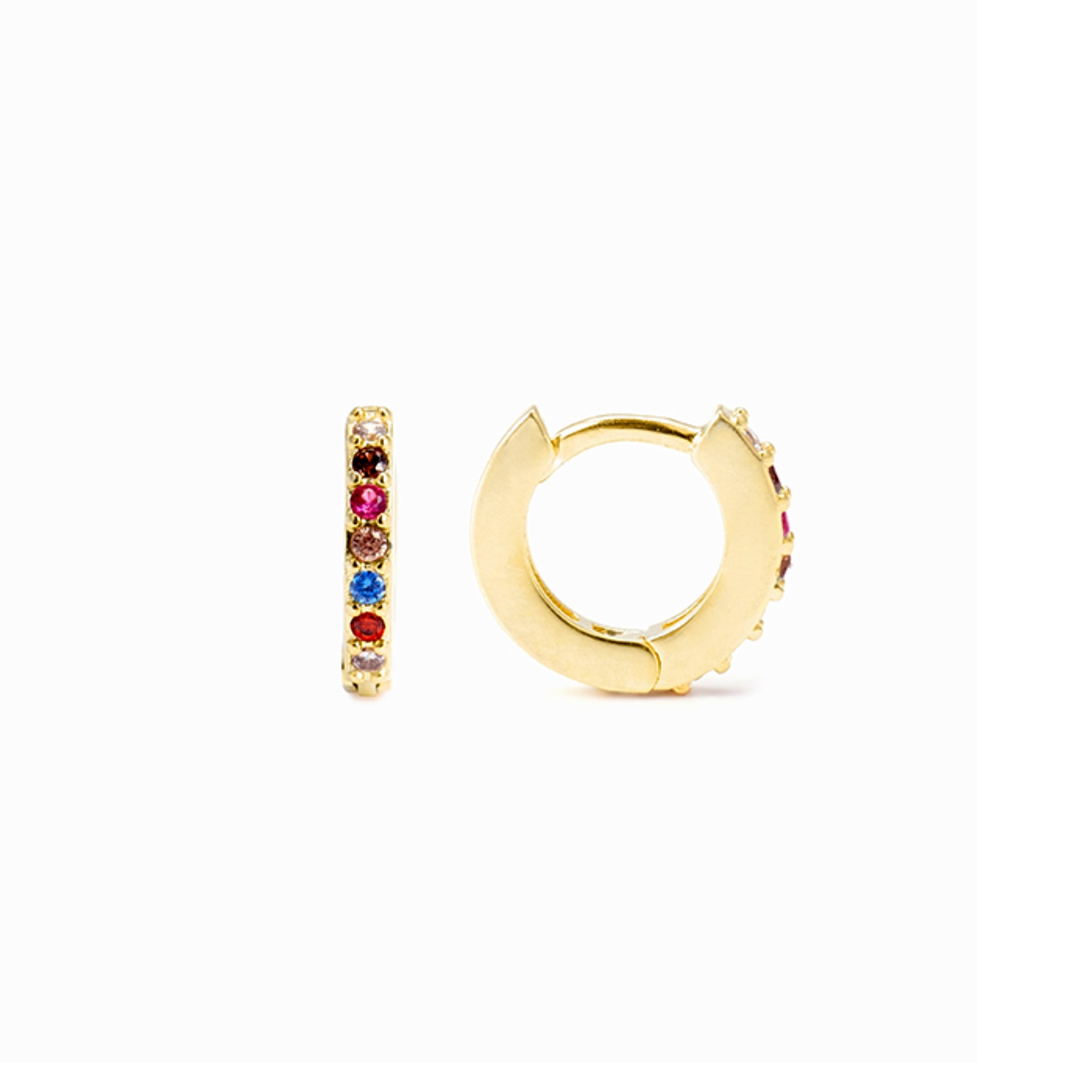 Brincos de 7mm em Prata de Lei 925 com Zircónia Multicolor acabados em ouro amarelo de 18K - Leofcar